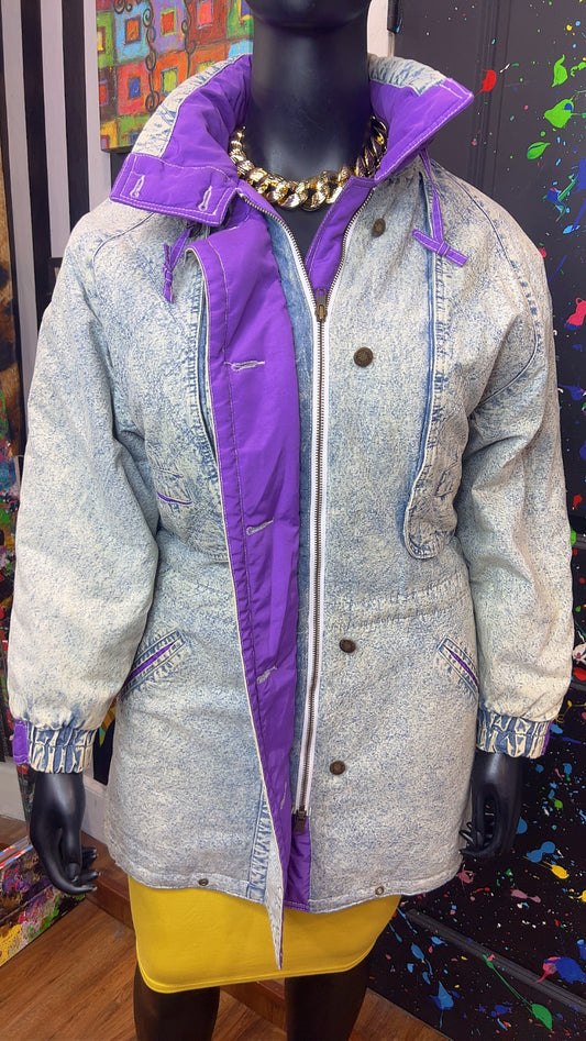 Vintage Stonewash Denim & Purple Puffer Coat (16)