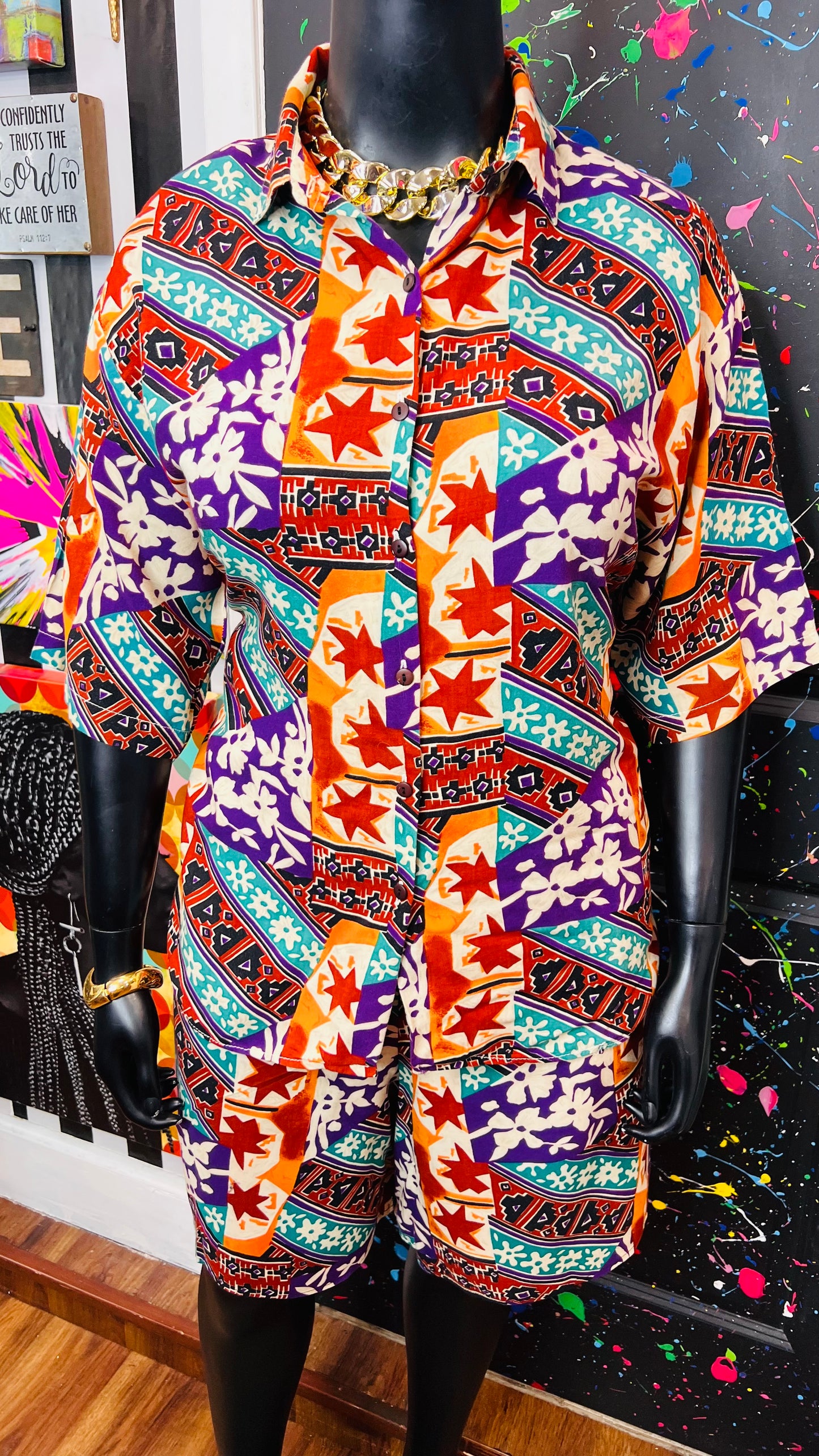 Vintage Rayon Abstract Shorts Set (20)