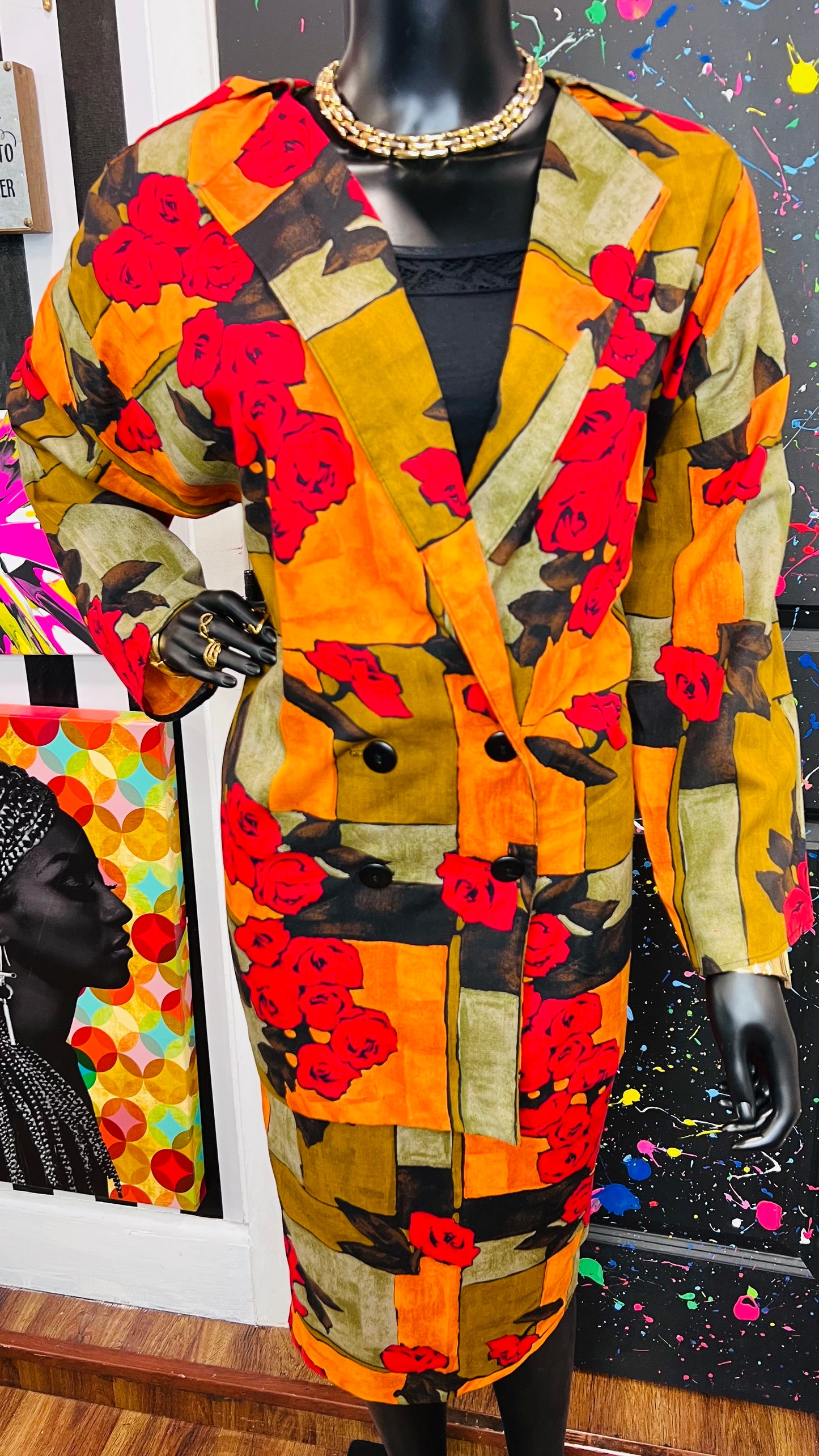Vintage Abstract Skirt Suit w/Blazer (16W)