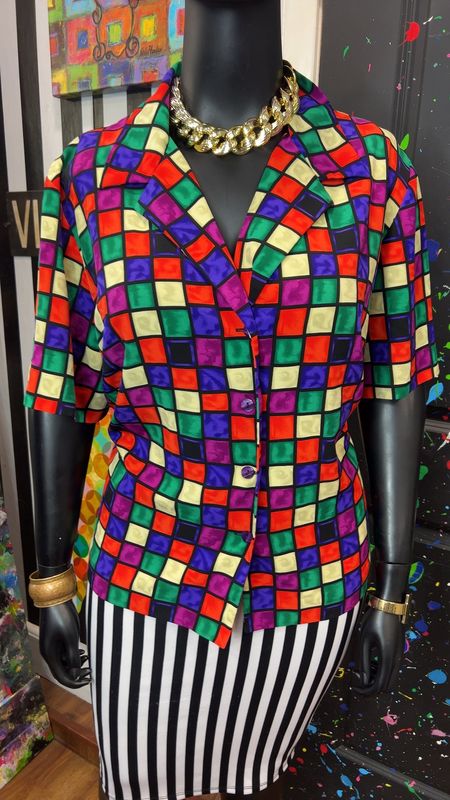 Vintage Abstract Block Blouse (24W)