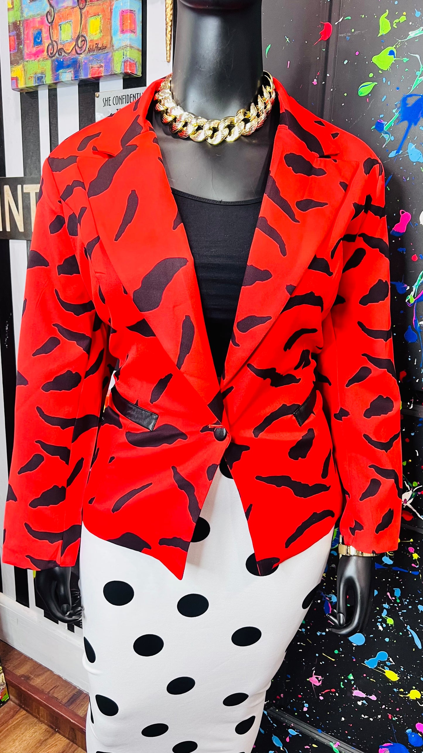 Vintage Inspired Dorinda Clark Cole Red & Black Blazer (24W)