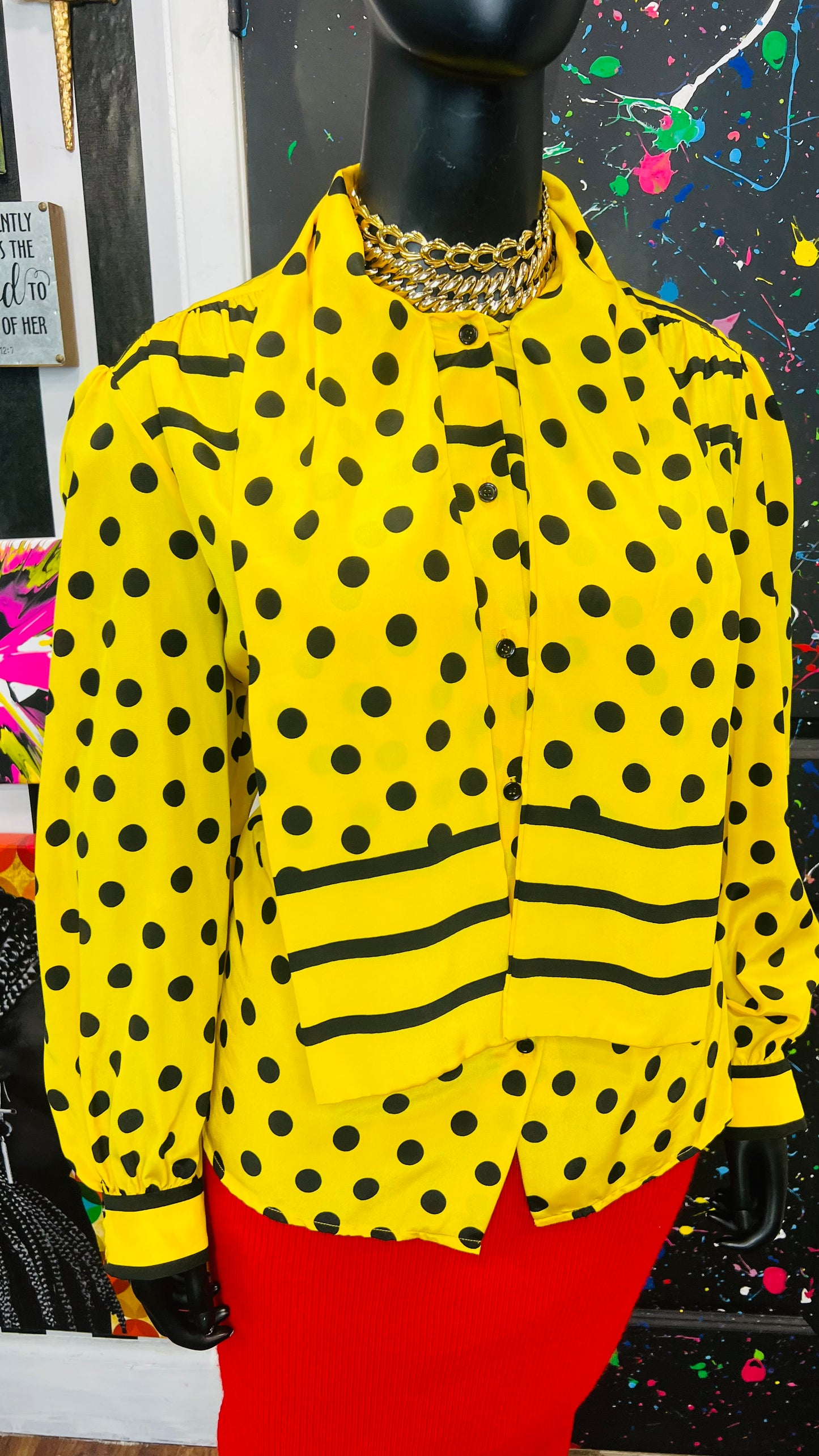 Vintage Yellow Stripes & Polka Dot Blouse (24W)