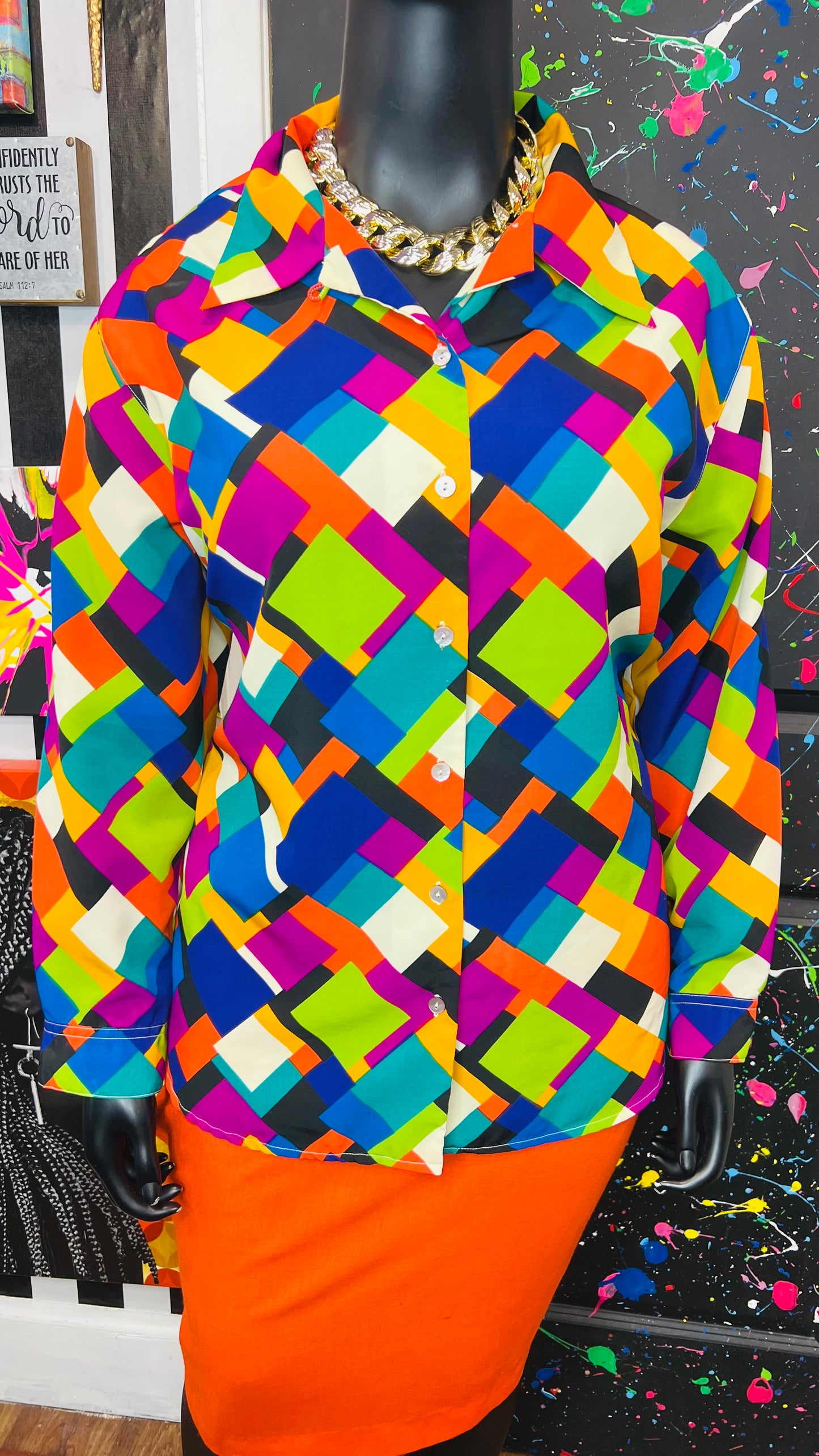 Vintage Abstract Polyester Blouse (20)