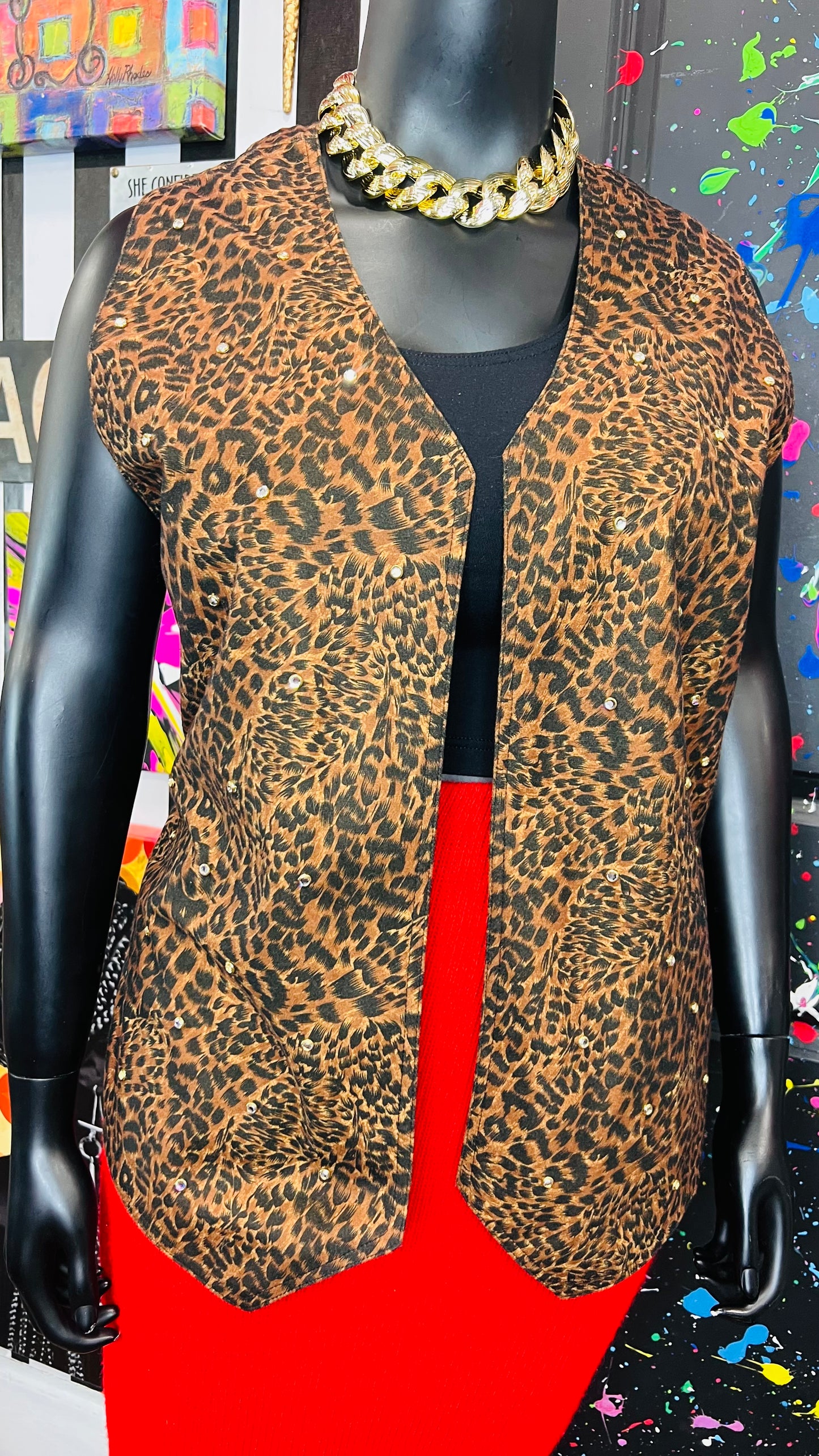 Vintage Studded Animal Print Vest (22)
