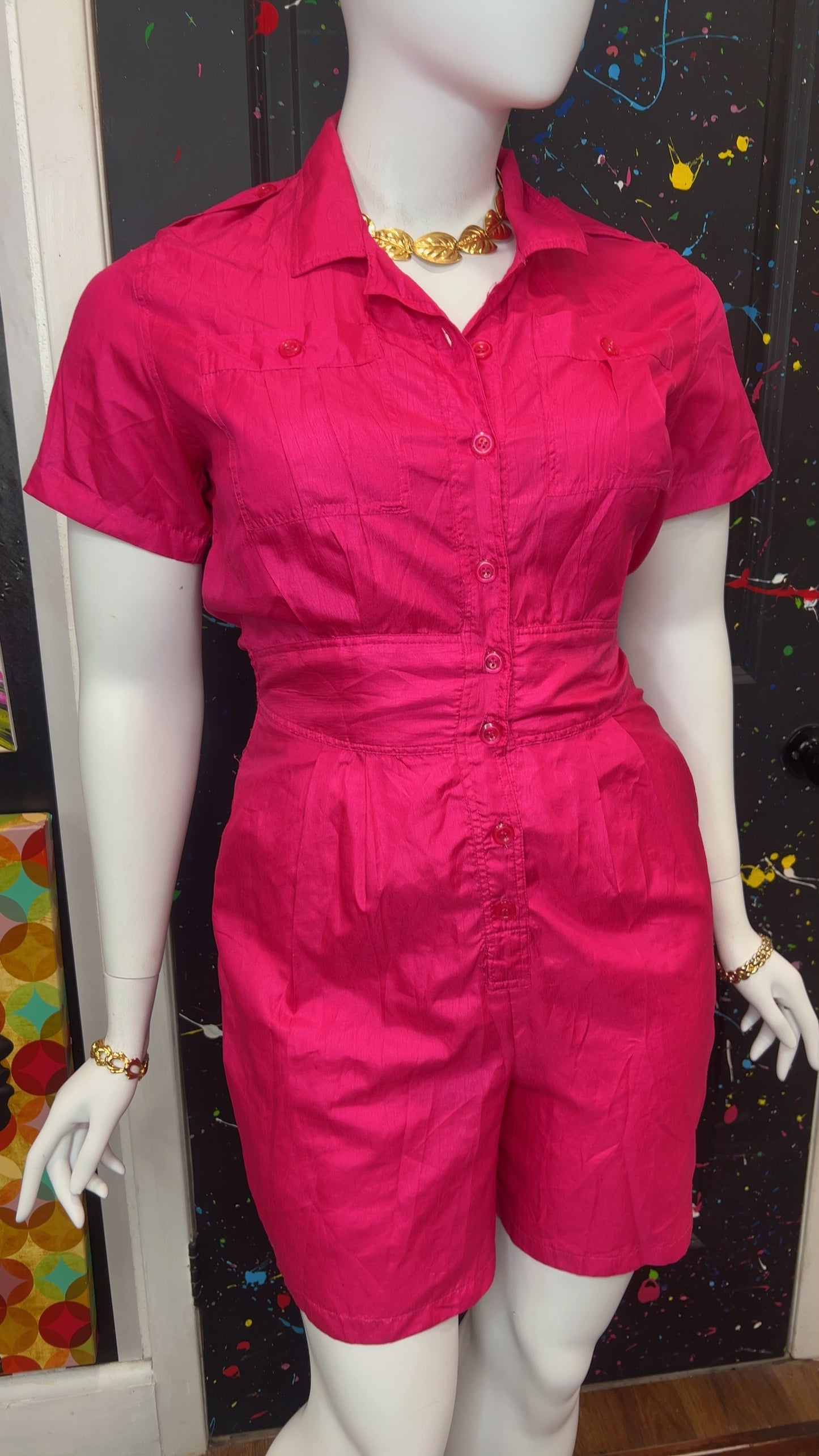 Vintage Pink Silk Like Romper (12/14)