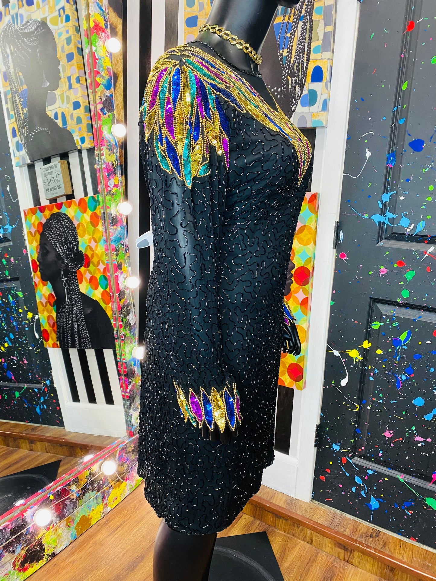 Vintage Black Sequin Dress
