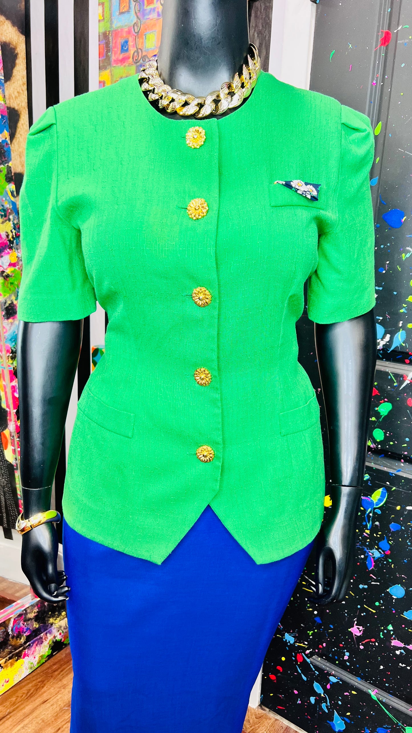 Vintage Green Blazer Blouse (16)