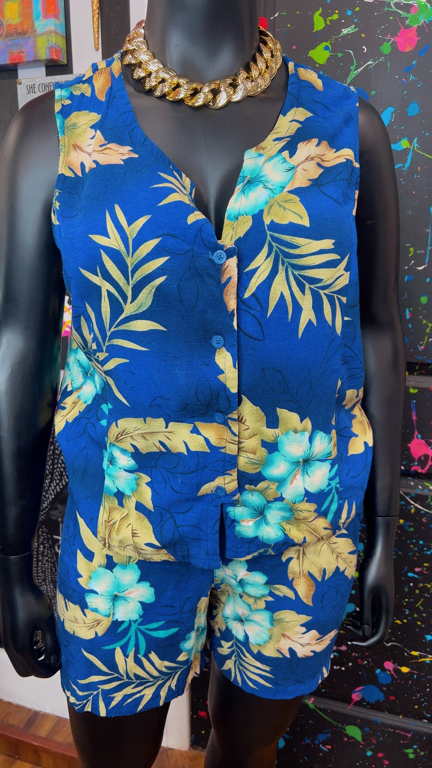 Vintage Floral Blue Shorts Set (16)