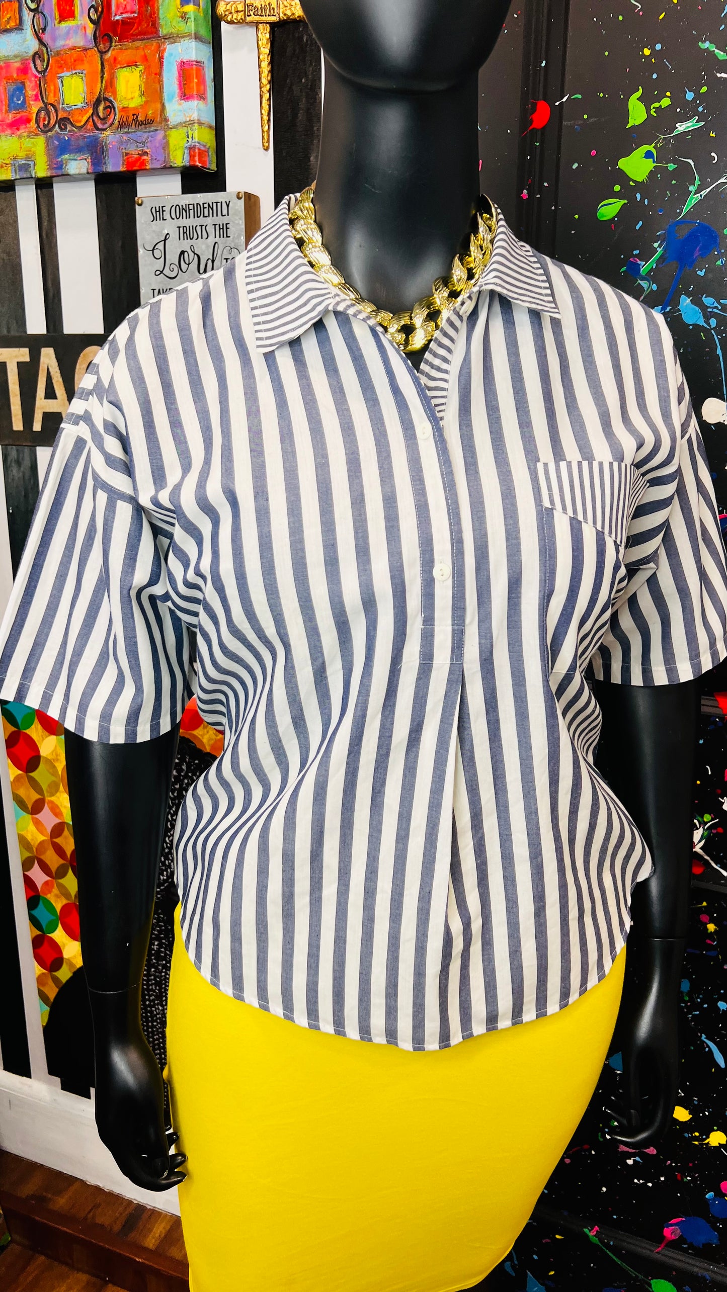 Vintage Mixed Striped Blouse (16)