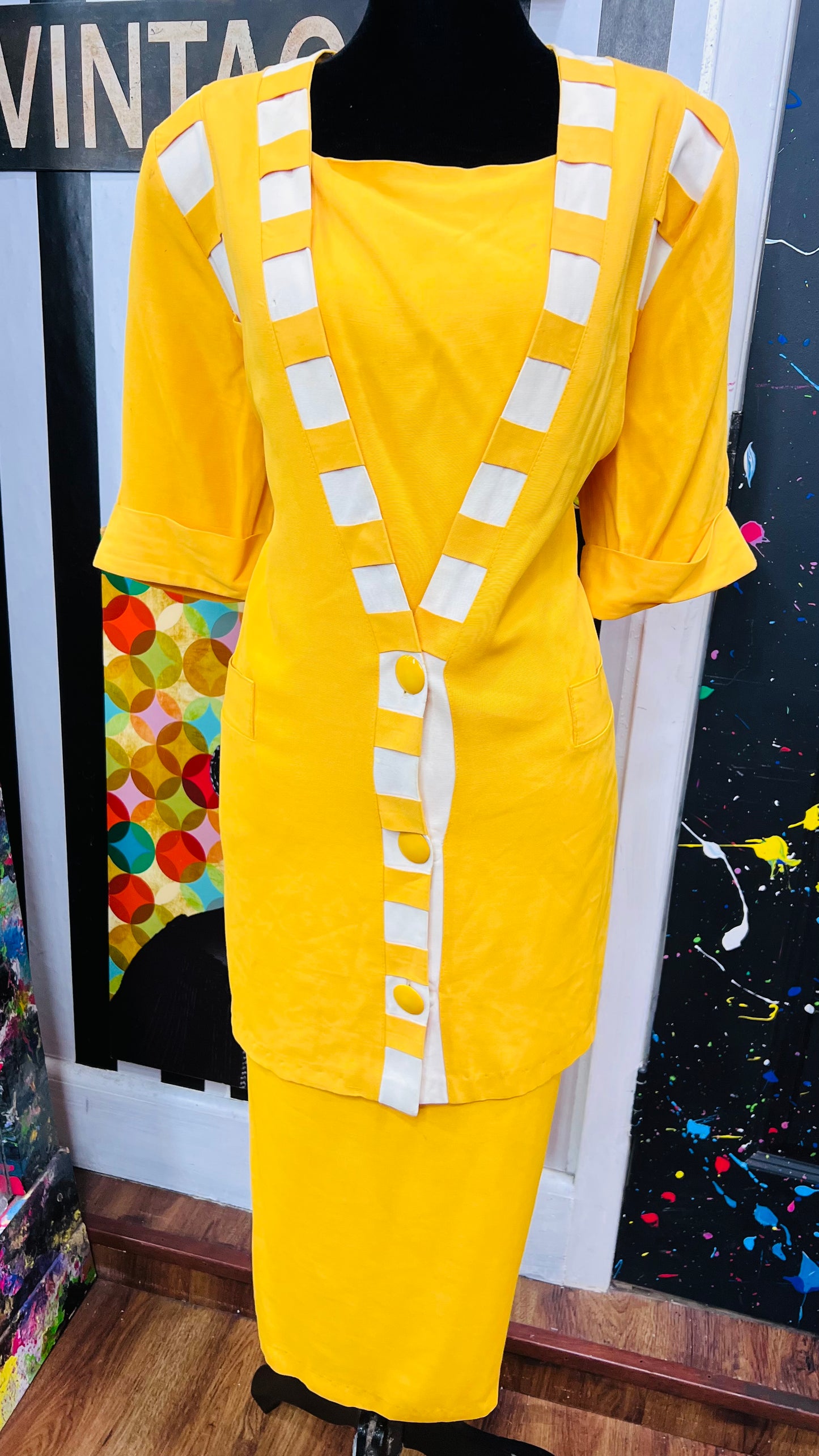 Vintage Yellow & White Skirt Suit (12/14)