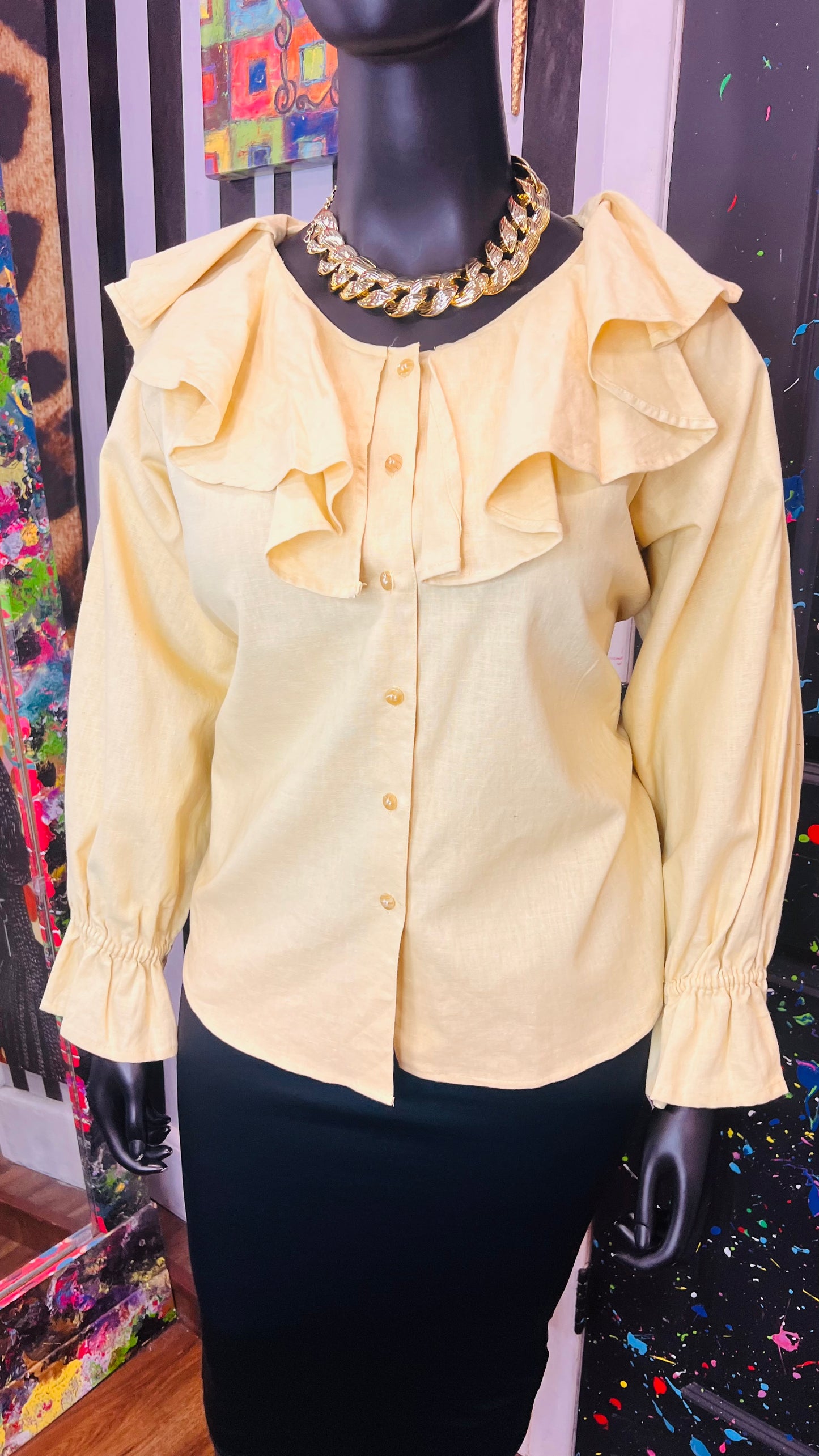 Vintage Pastel Yellow Blouse (22)