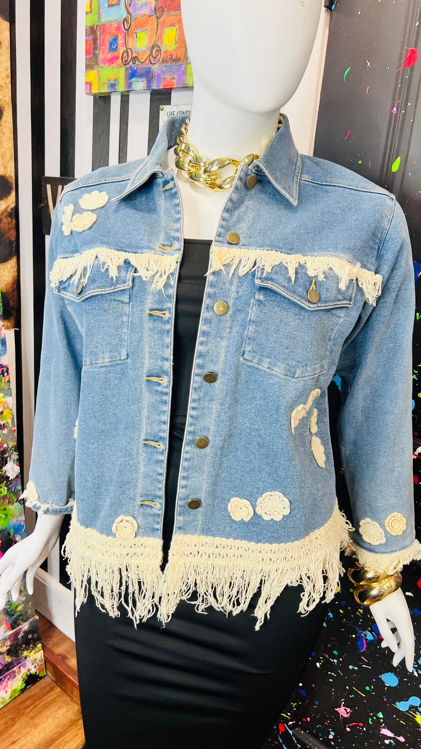 Vintage Carole Little Denim Jacket with Fringe (14)