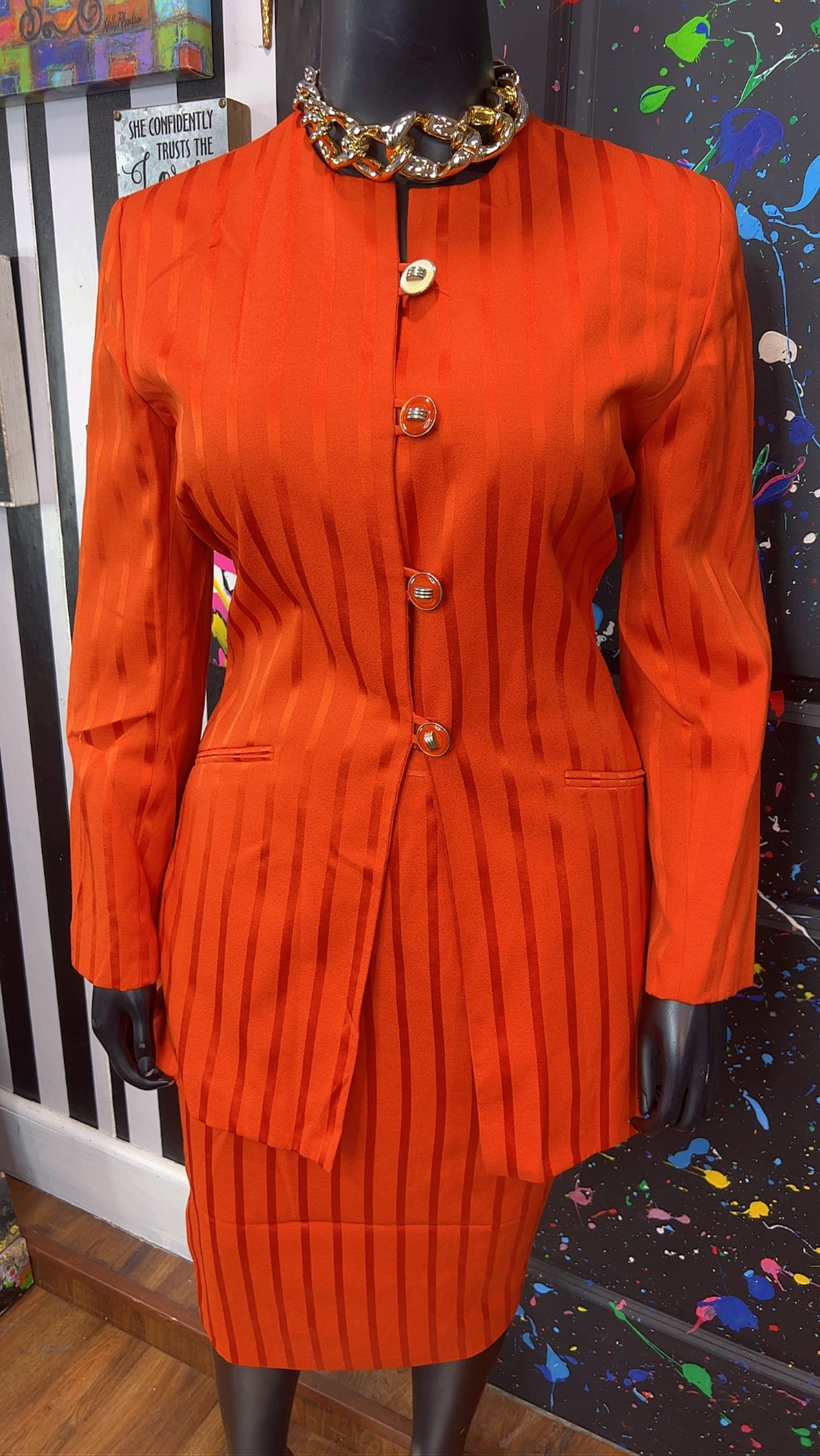 Vintage Chad Steven’s Striped Orange Skirt Suit (16)