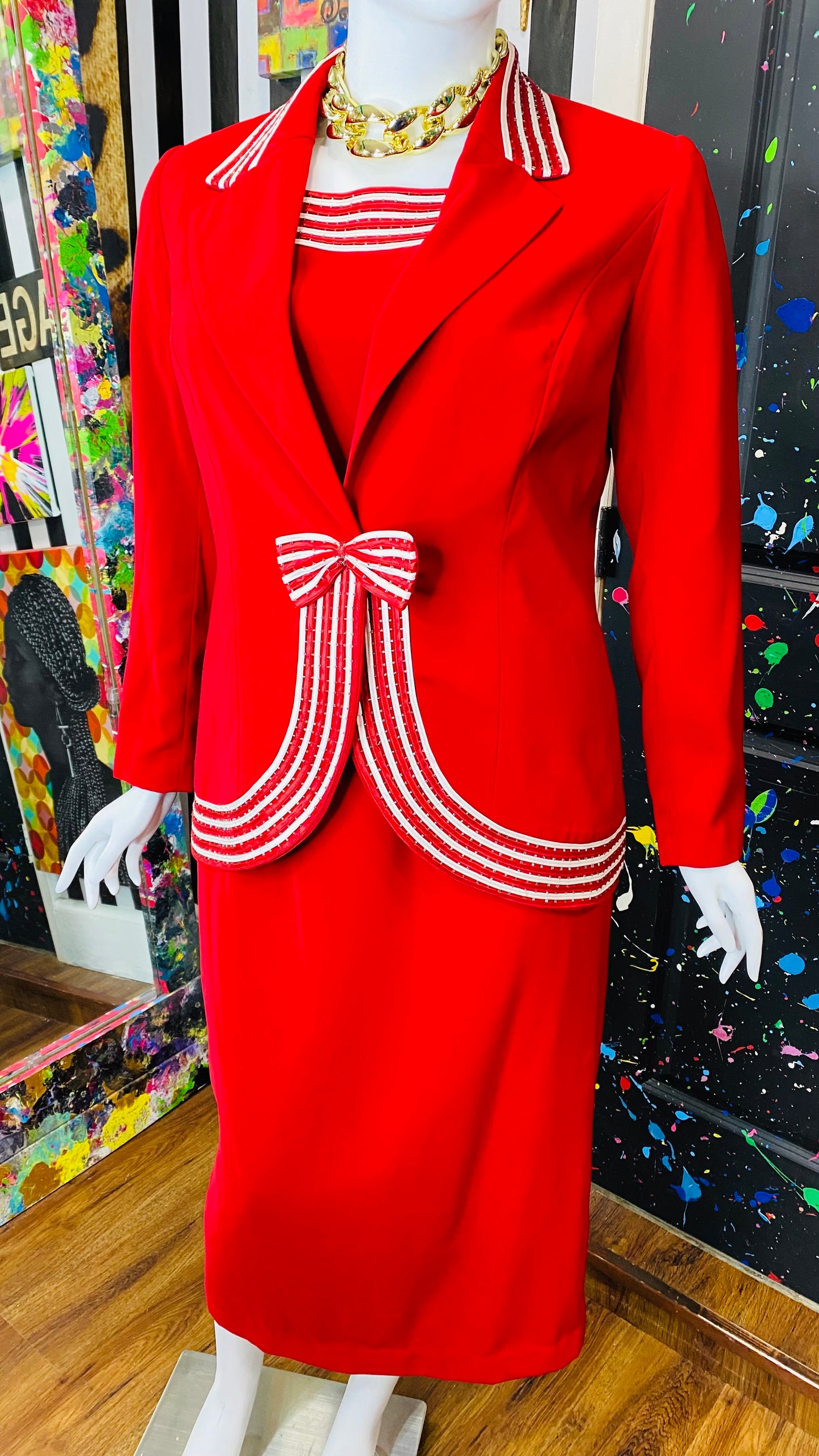 Vintage Red & White Skirt Suit (14)
