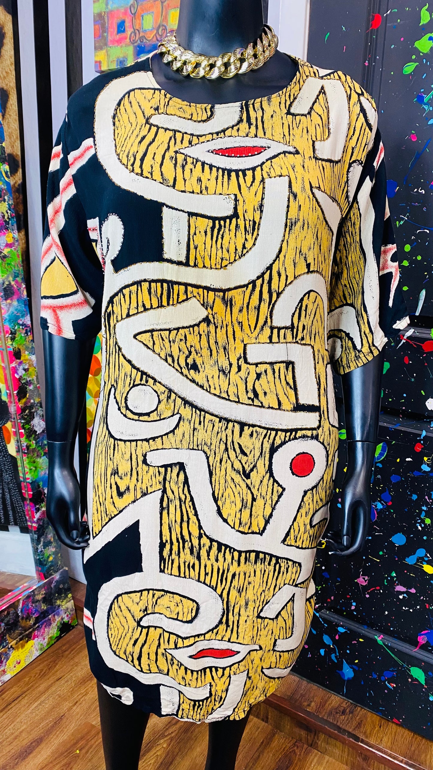 Vintage Traditional African Print Tunic- High Splits on Side (22)