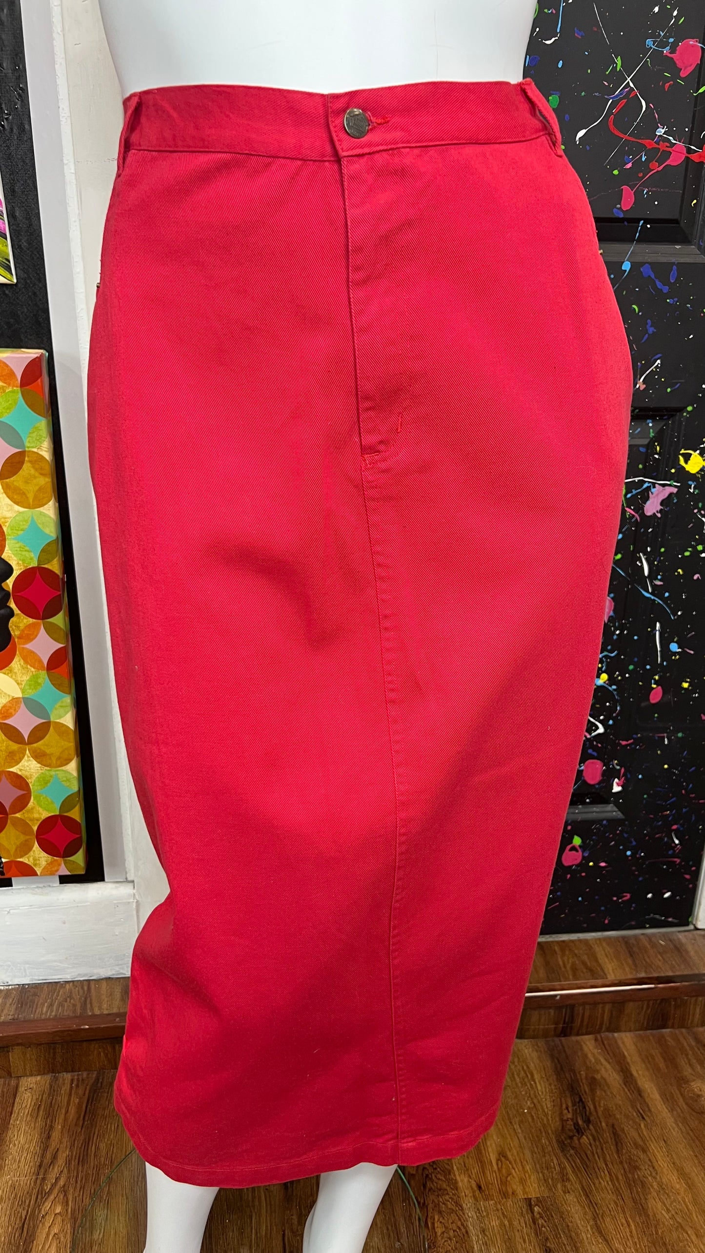Vintage Red Denim Skirt (26W)
