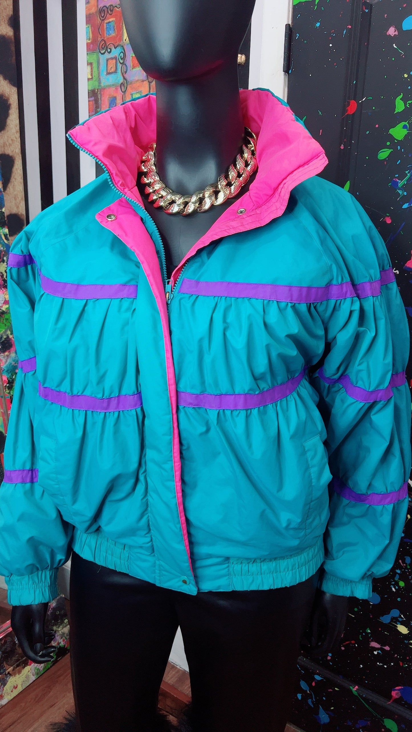 Vintage Blue, Purple & Pink Puffer Coat (18/20)