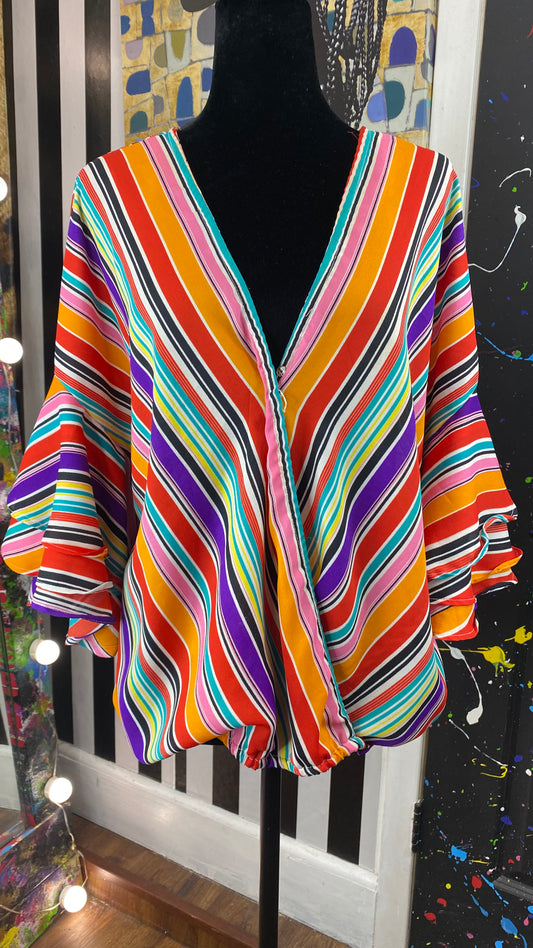 Multi Colored Cropped Short Sleeve Blouse