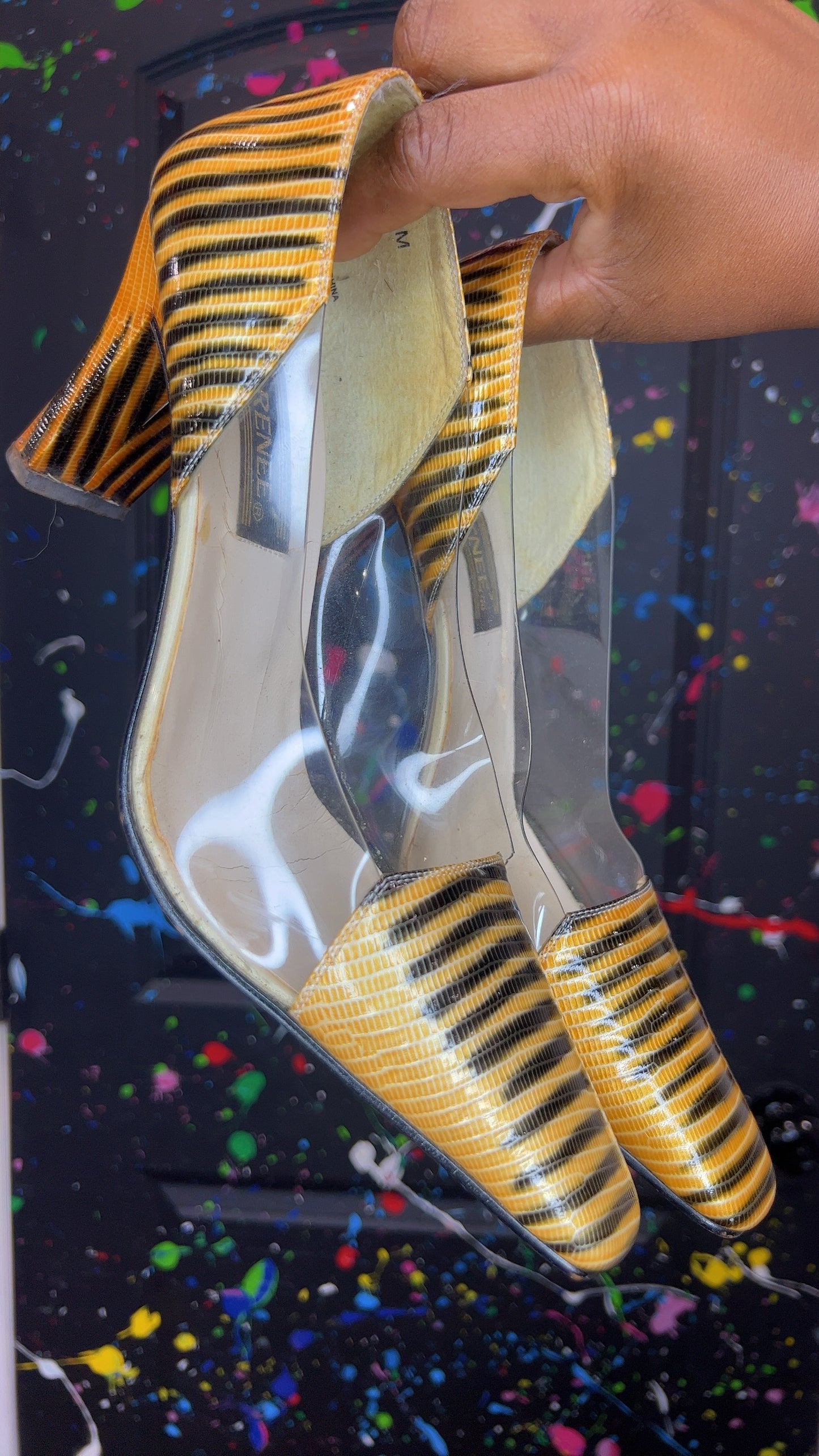Vintage Clear Gold & Black Heels (11)