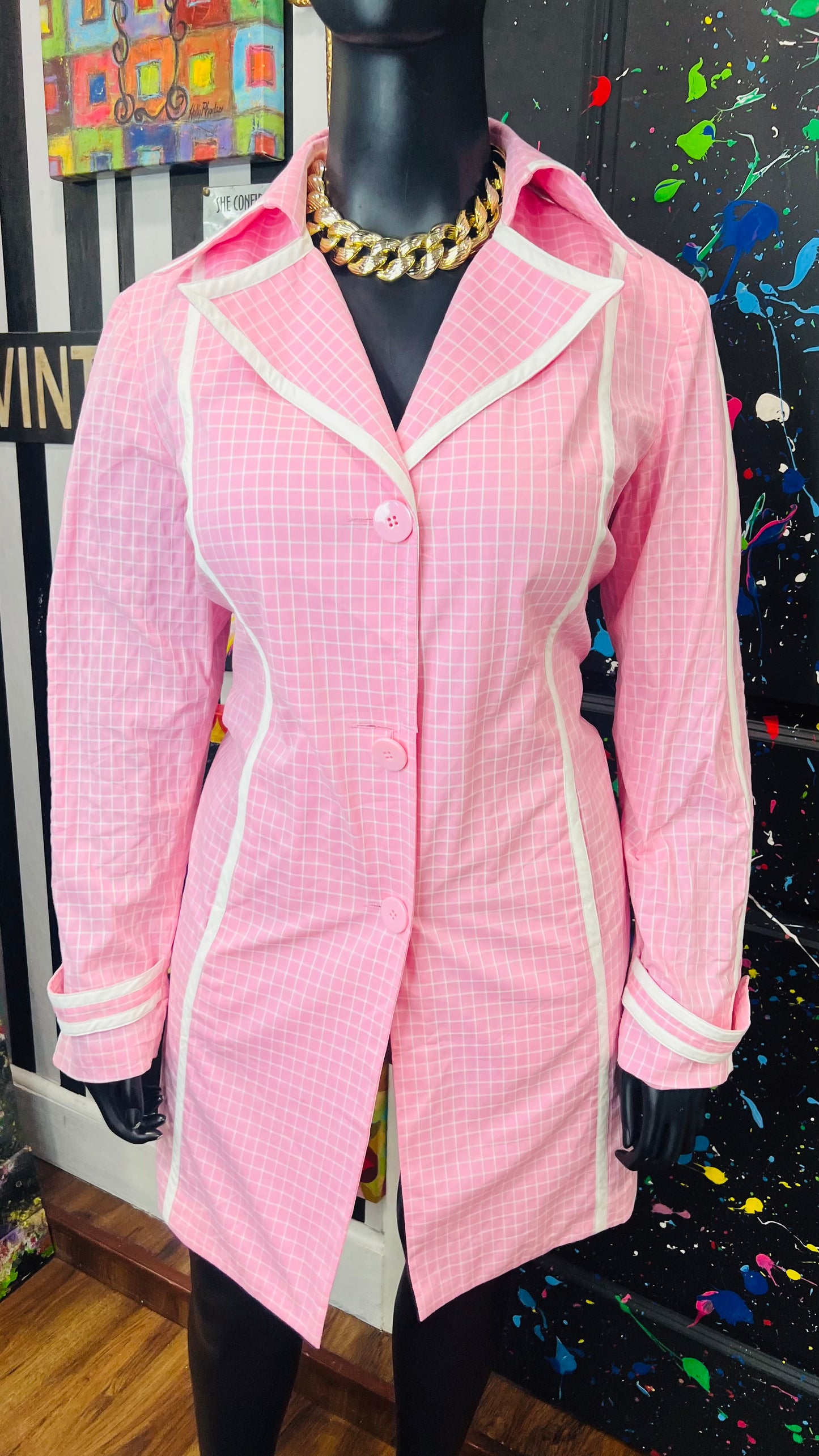 Vintage Pink & White - New w/ Tags Deadstock Trench Coat (16)
