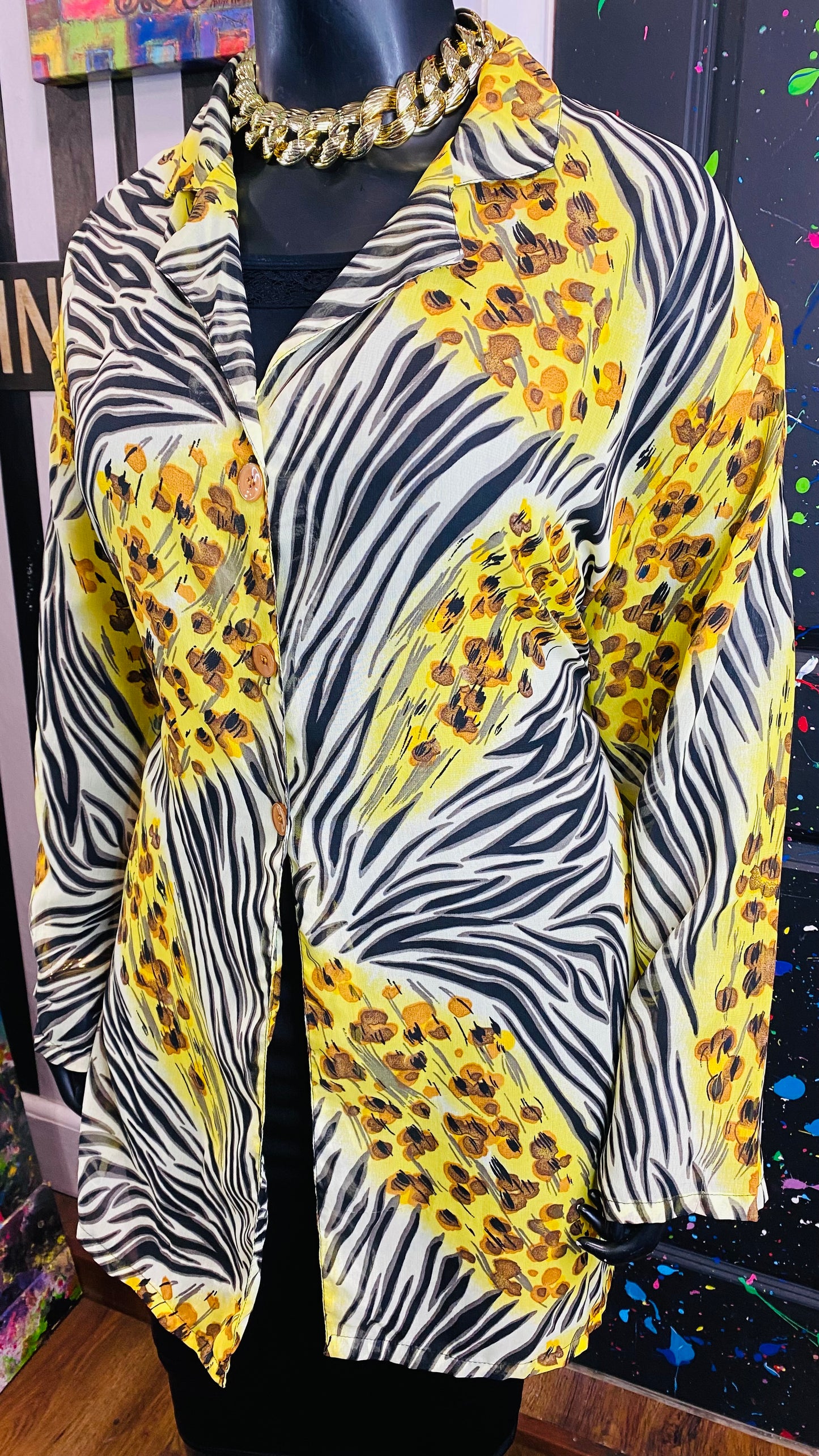 Vintage Sheer Animal Print Long Blouse/ Swim Suit Cover/Duster (OS)