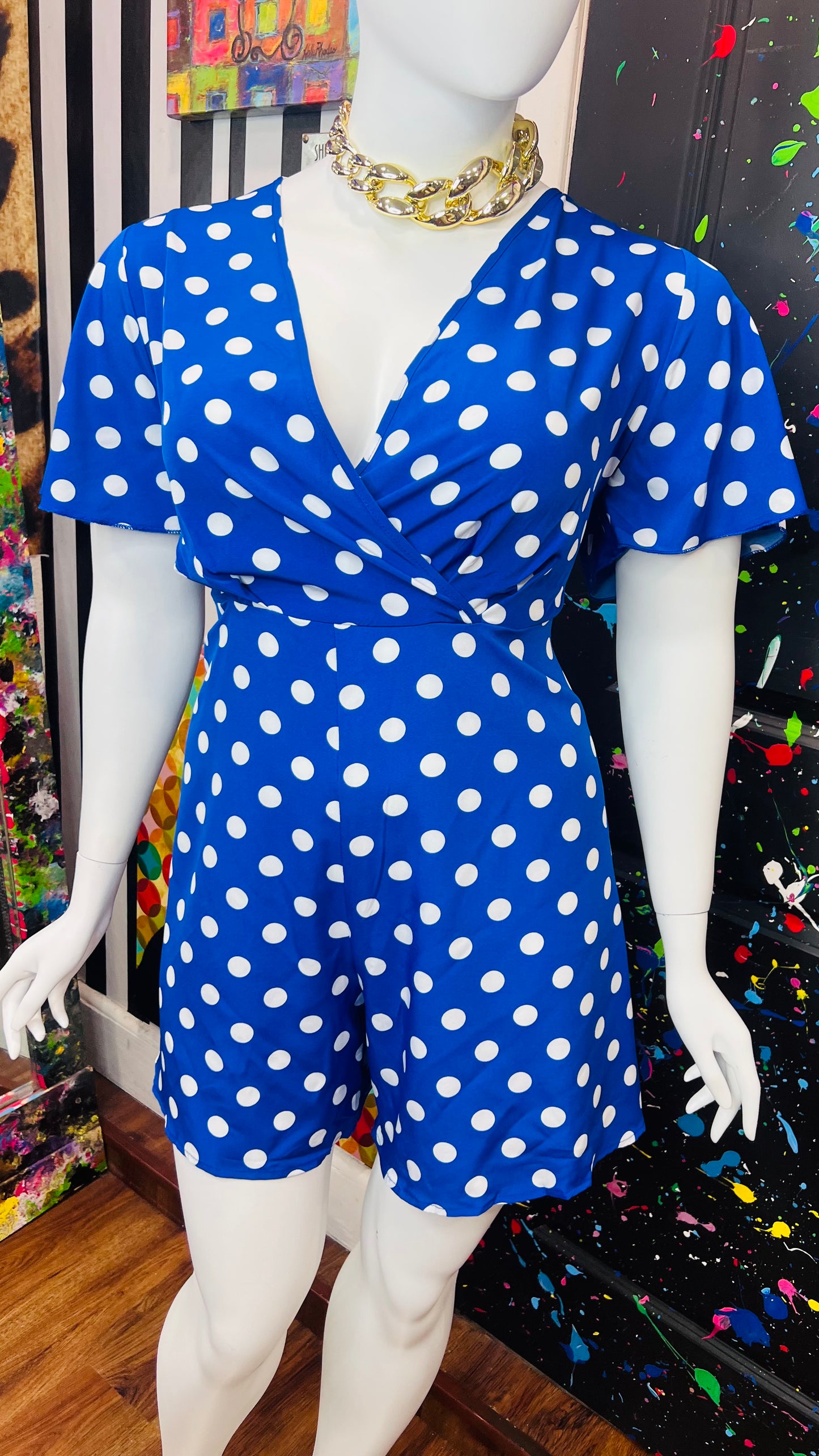 Blue & White Polka Dot Romper (18/20)
