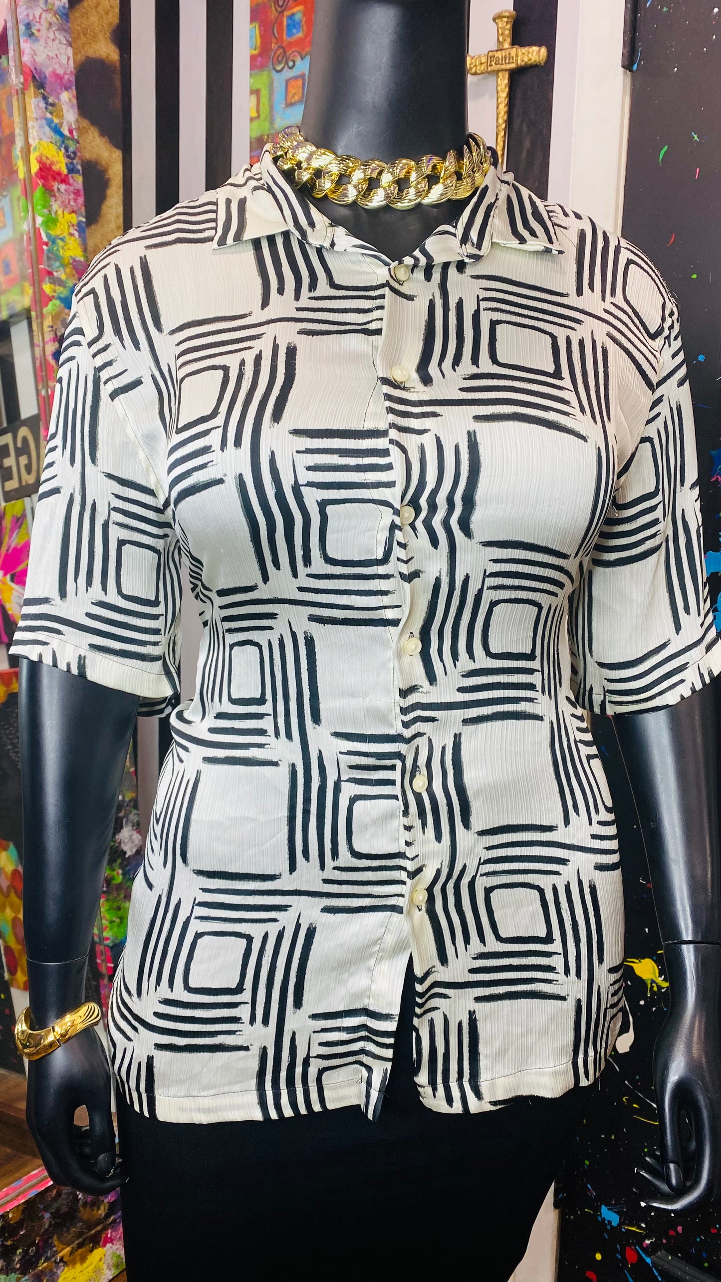 Zara Black & Cream Blouse (16)
