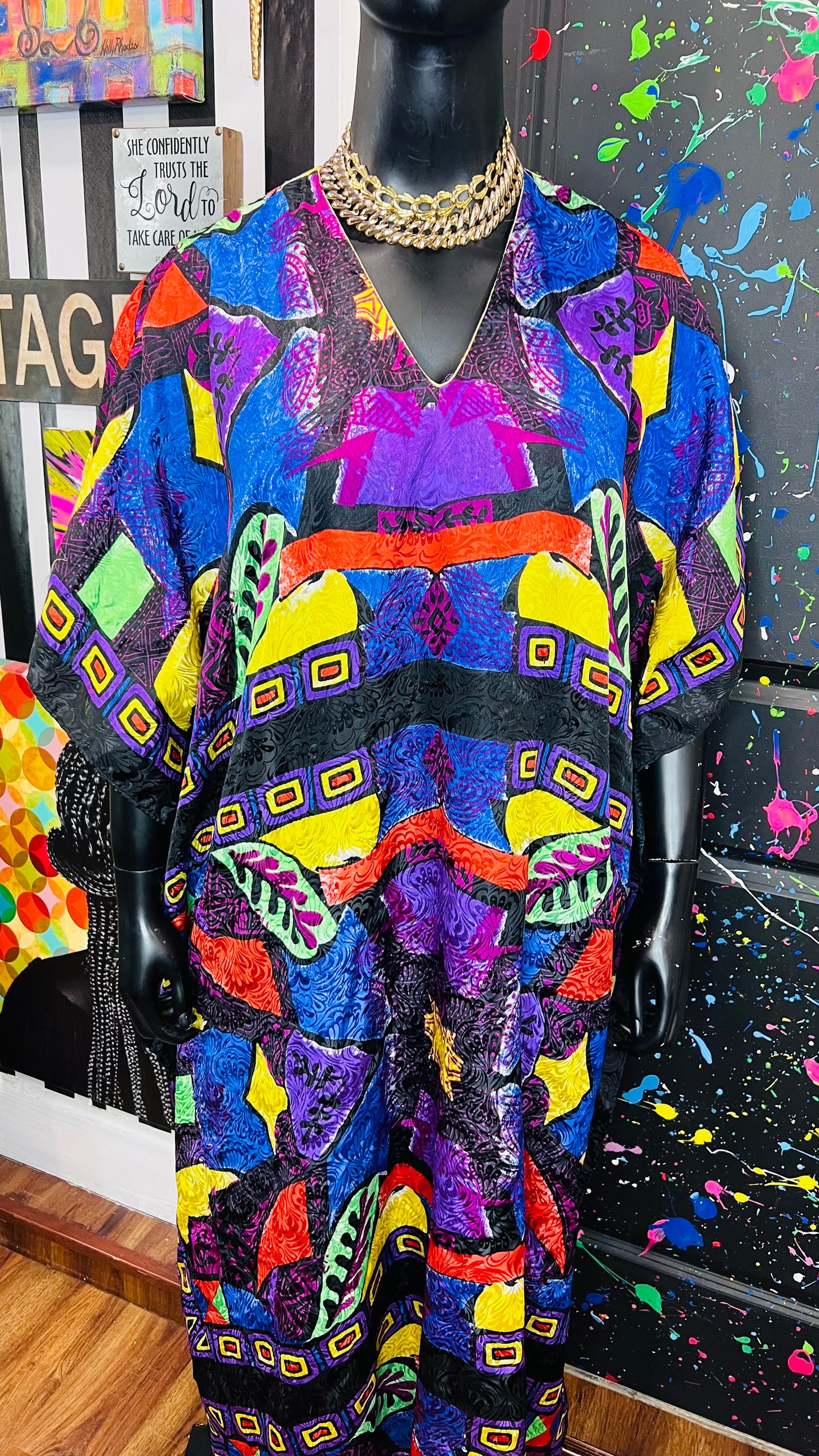 Vintage Vibrant Print Kaftan (OS)
