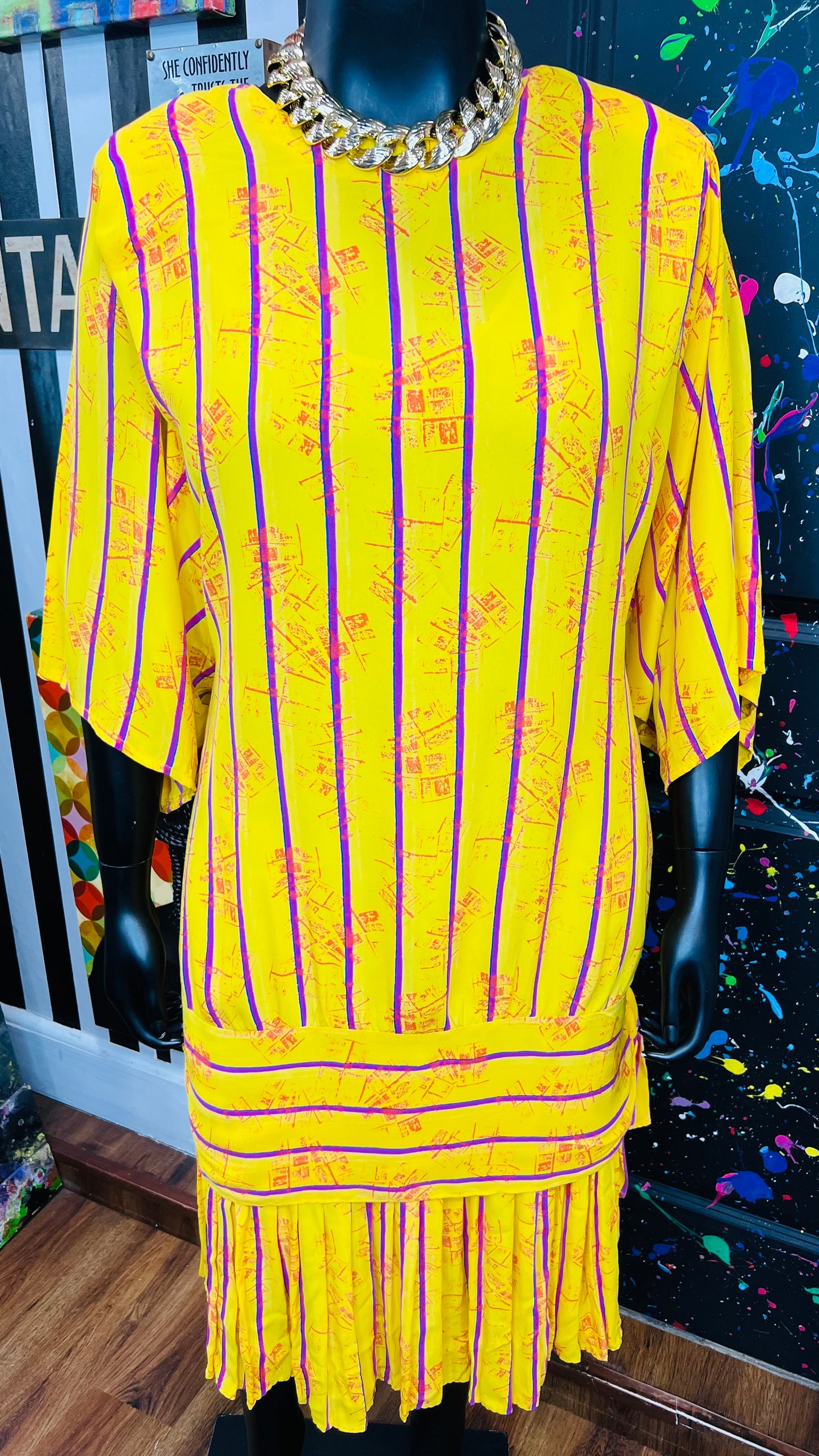 Vintage Yellow, Pink & Orange 80’s Dress (20)