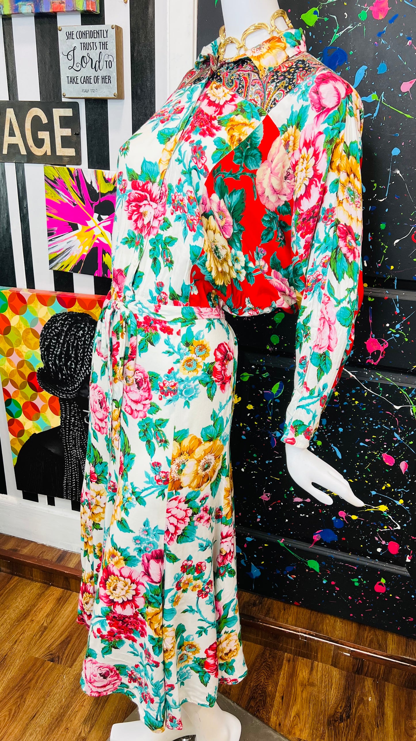 Vintage Carole Little Floral Rayon Dress (14)