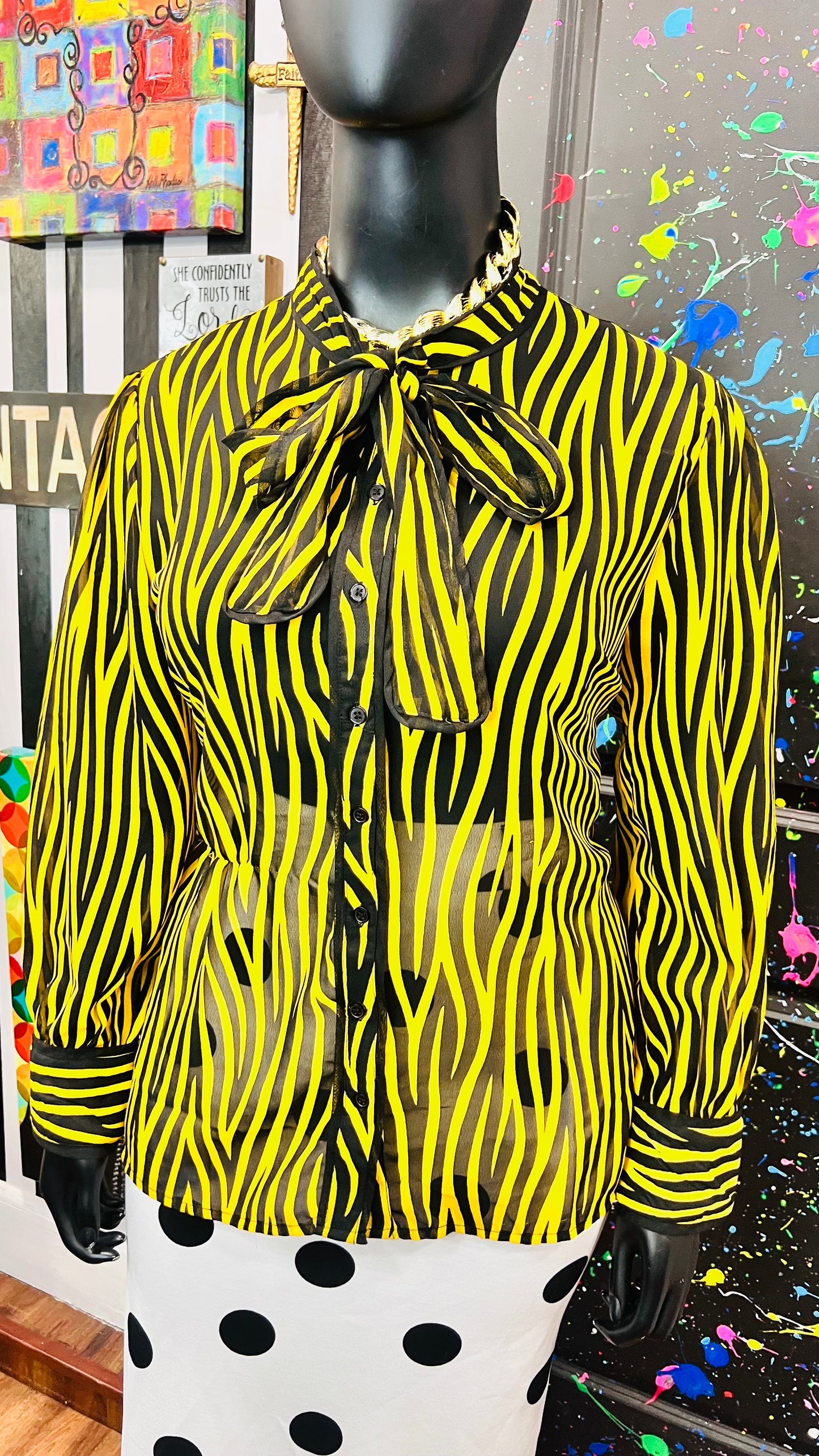 Vibtage Inspired Yellow & Black Tie Bow Blouse (18)
