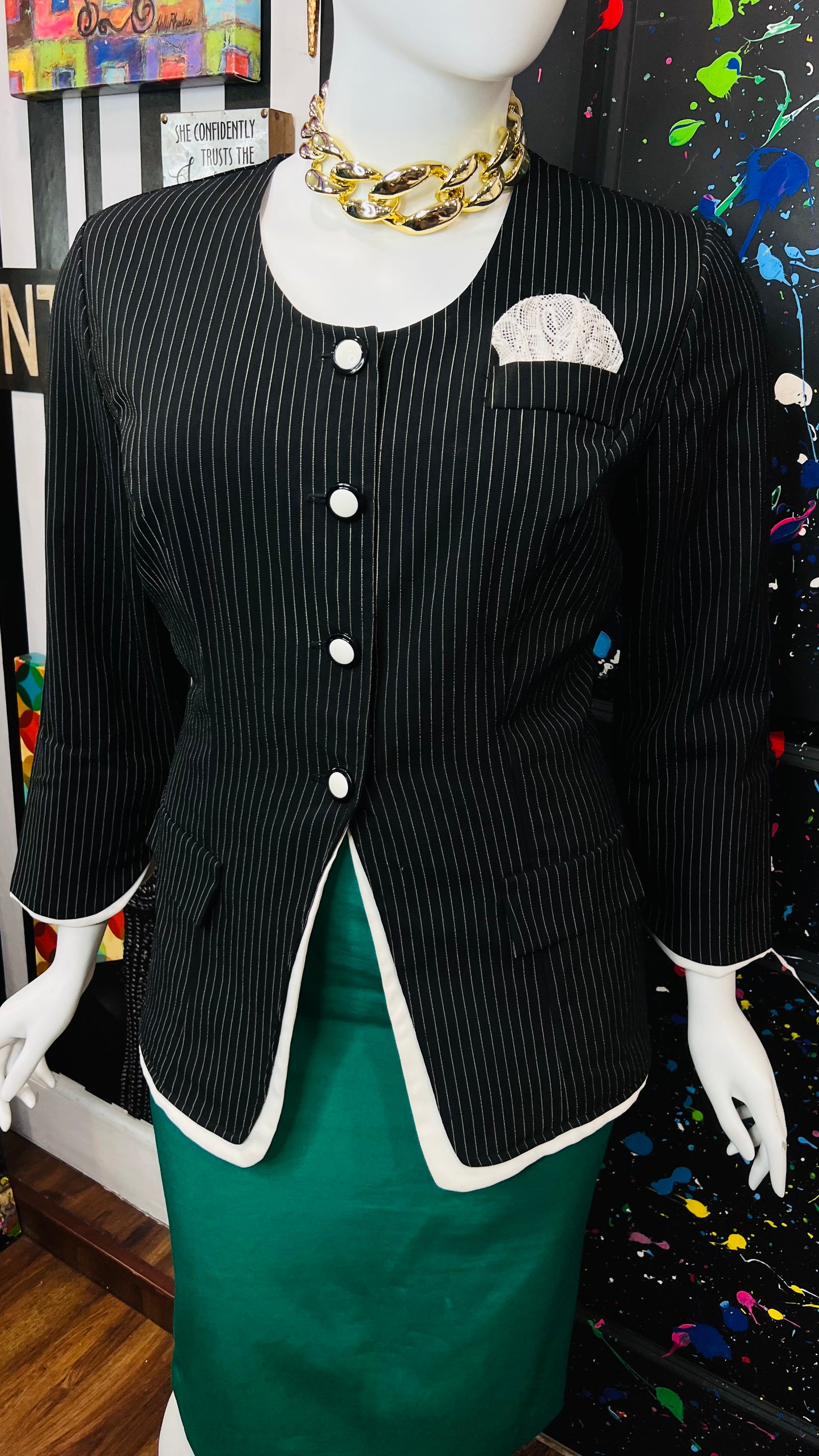 Vintage Pin Striped Black & White Blouse (16)