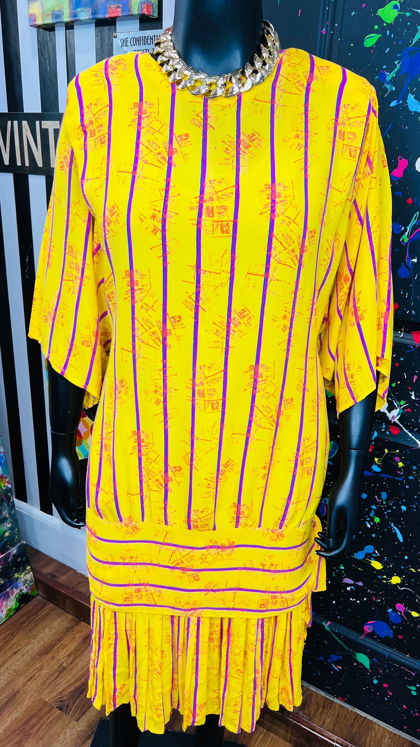 Vintage Yellow, Pink & Orange 80’s Dress (20)