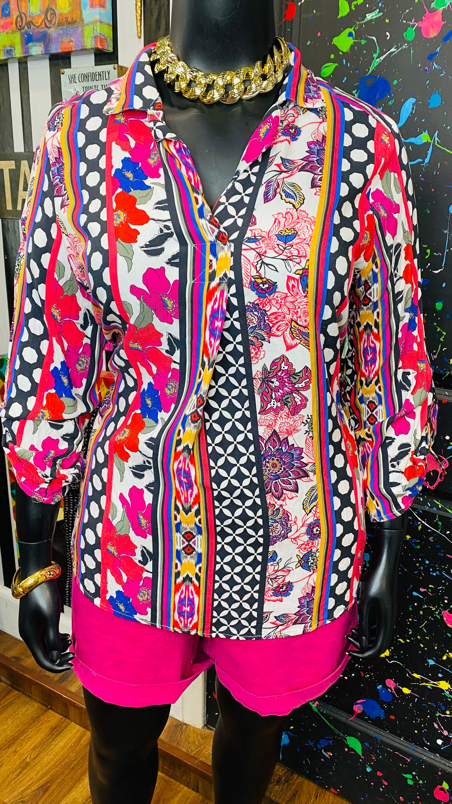 Abstract Pink Black & White Blouse (20)