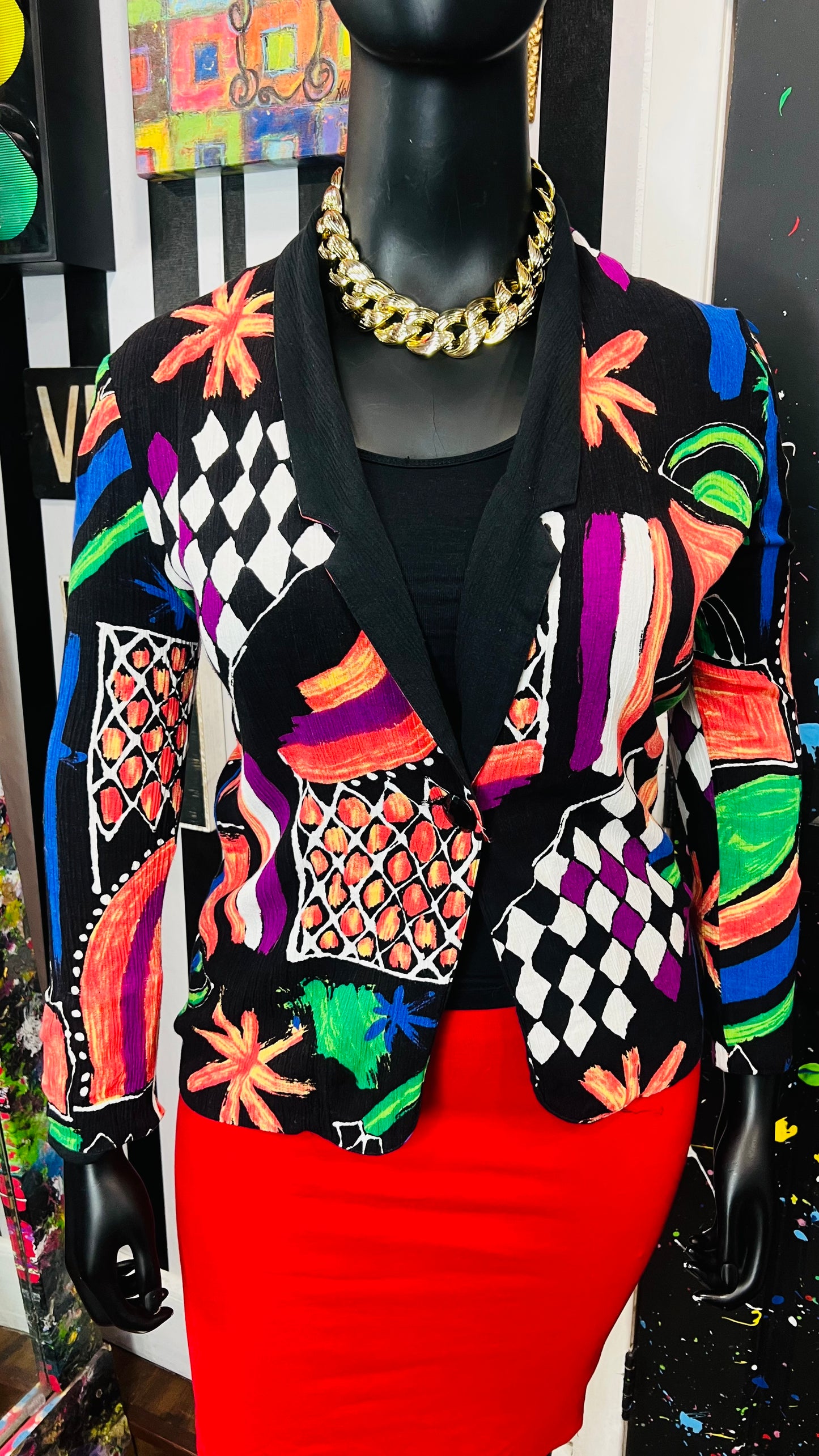 Vintage Rayon Abstract Light Blazer (12/14)