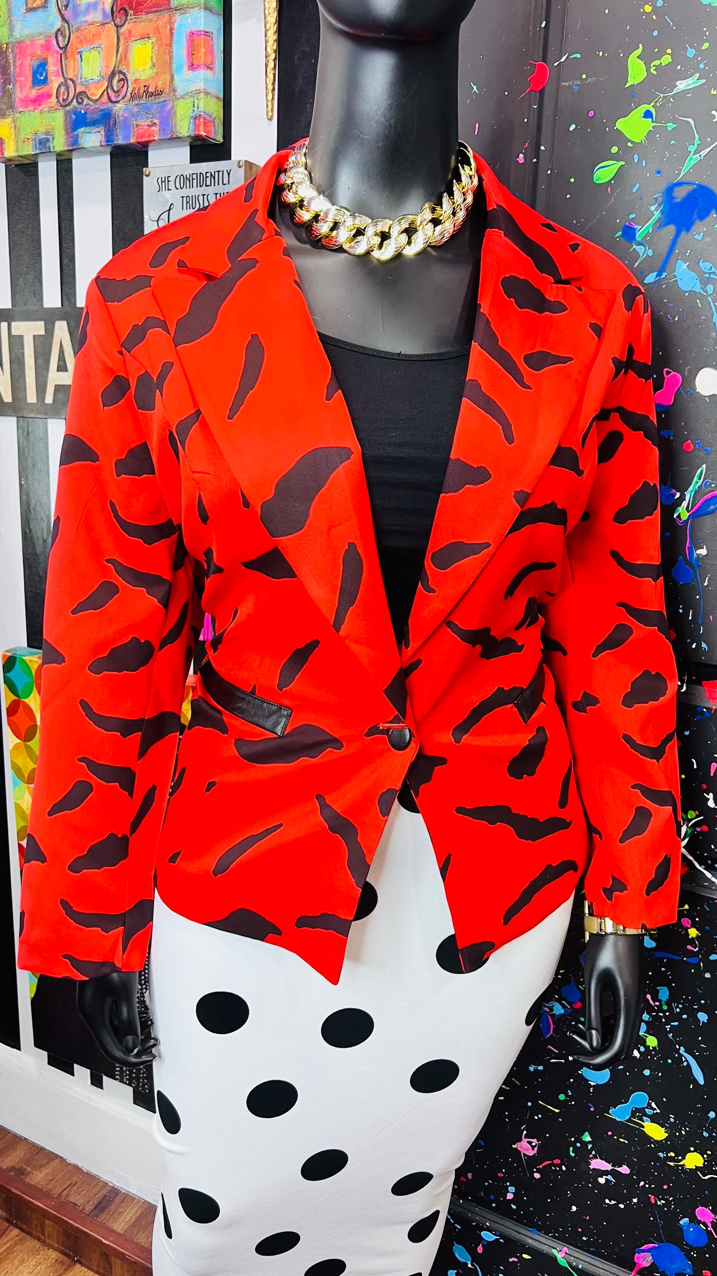 Vintage Inspired Dorinda Clark Cole Red & Black Blazer (24W)