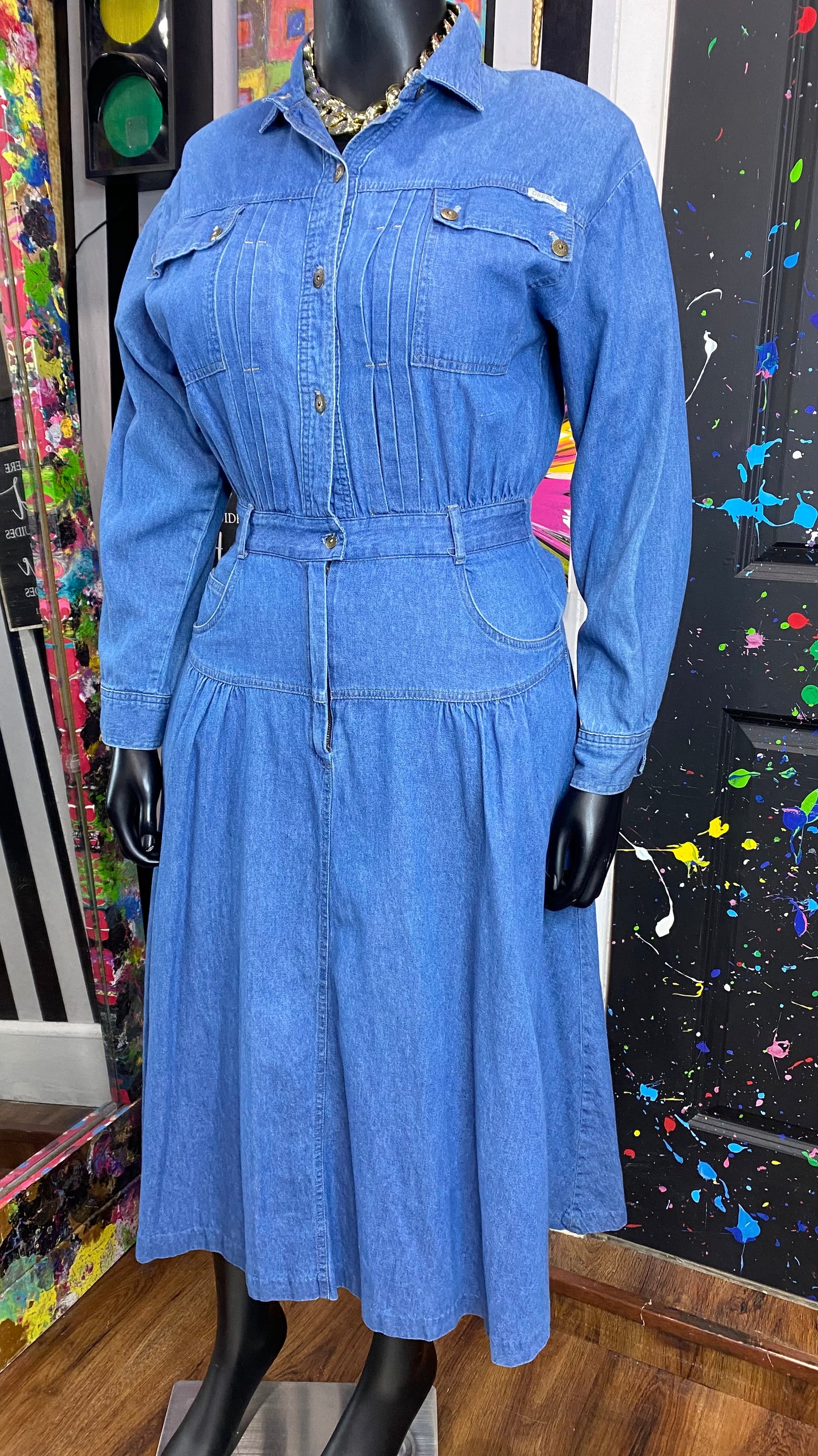 Vintage Denim Drop Waist Dress (14)