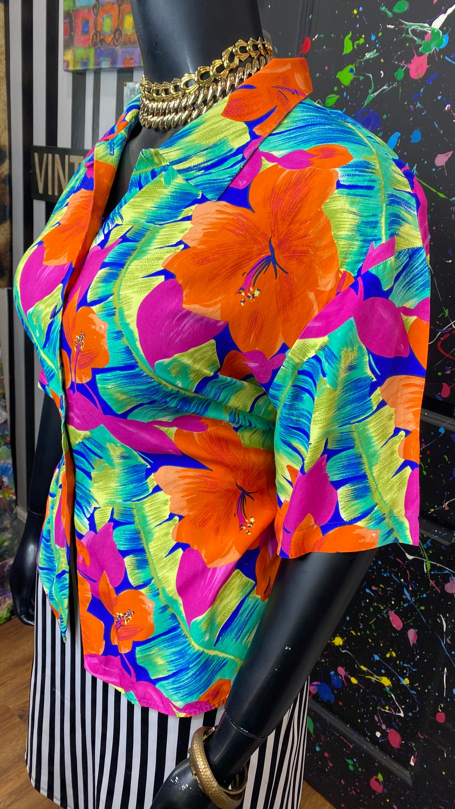 Vintage Tropical Floral Blouse (22W)