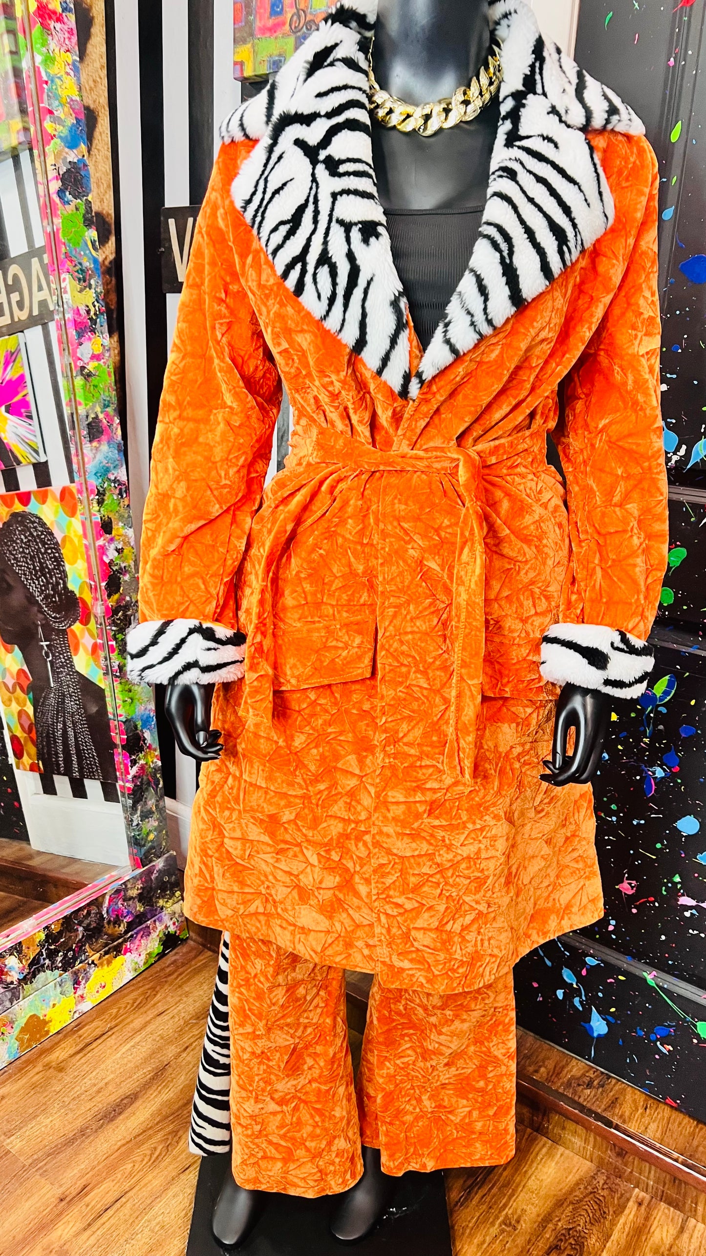 Orange & Zebra Bell Bottom Pants Suit (14)