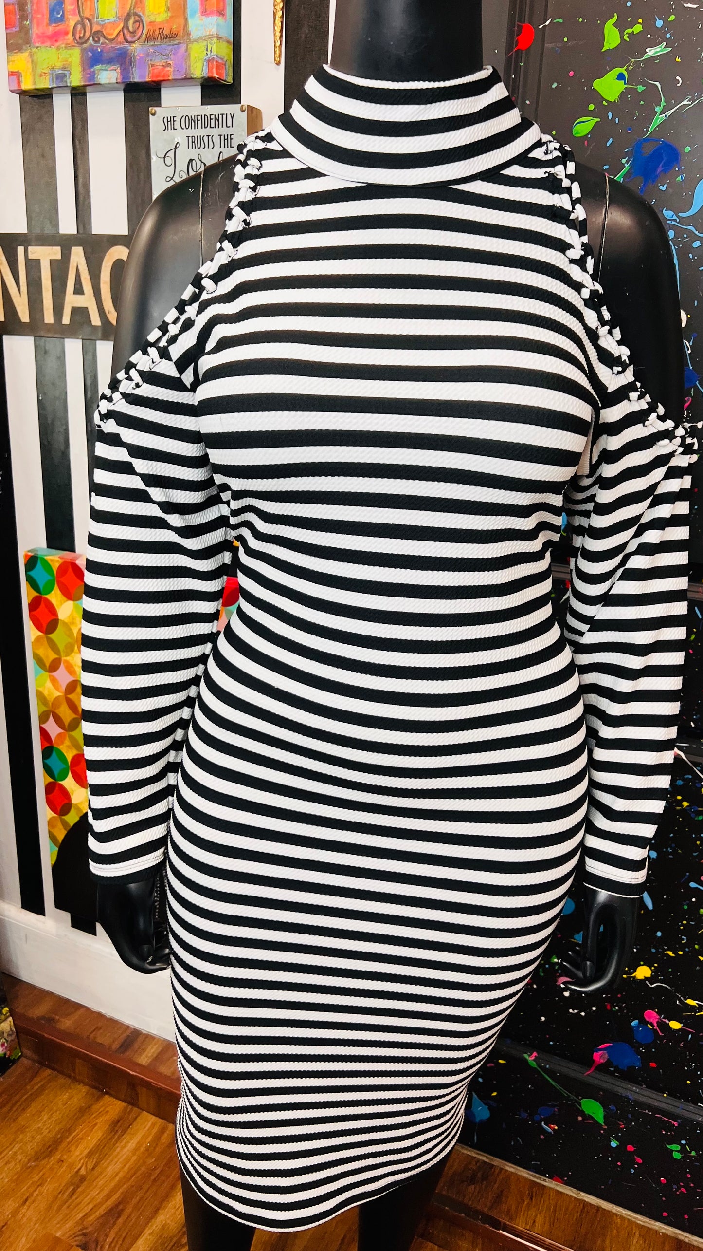 Ashley Stewart Striped Open Shoulder Dress (18/20)