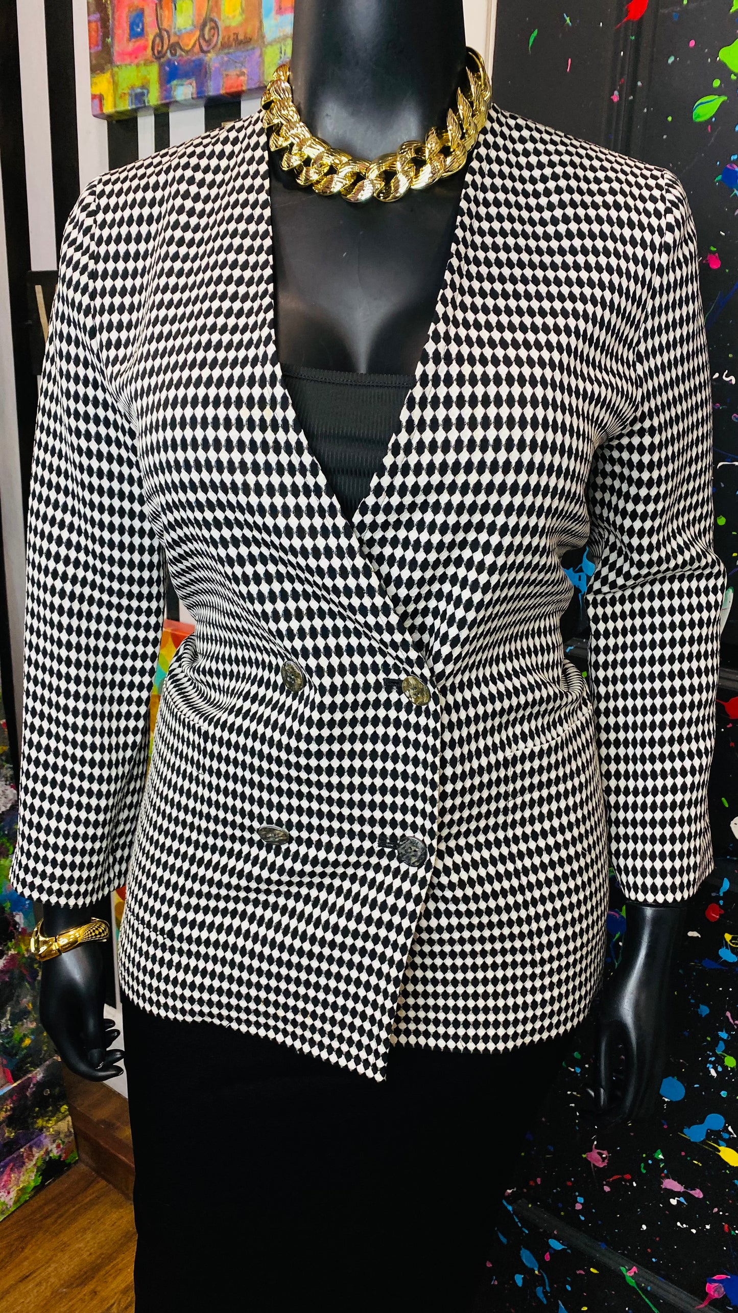 Vintage Black & White Double Breasted Blazer (12/14)