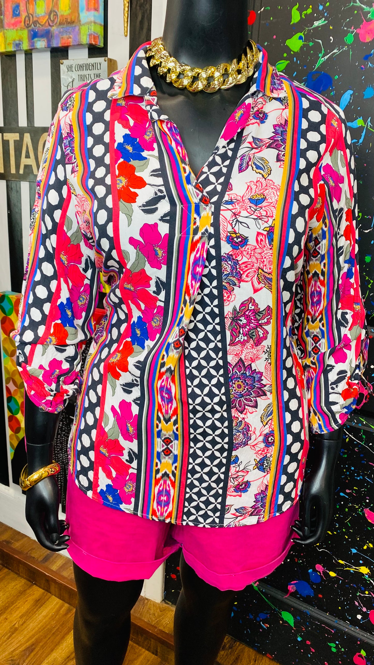 Abstract Pink Black & White Blouse (20)