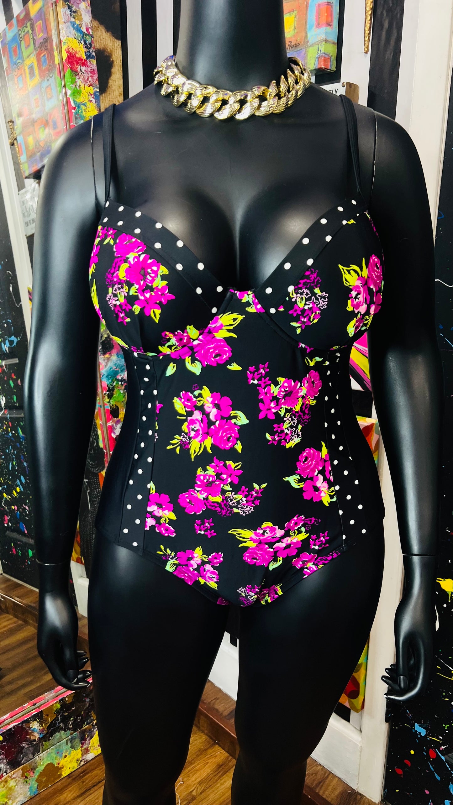 Vintage Polka Dot & Floral Swimsuit (18W/20W)