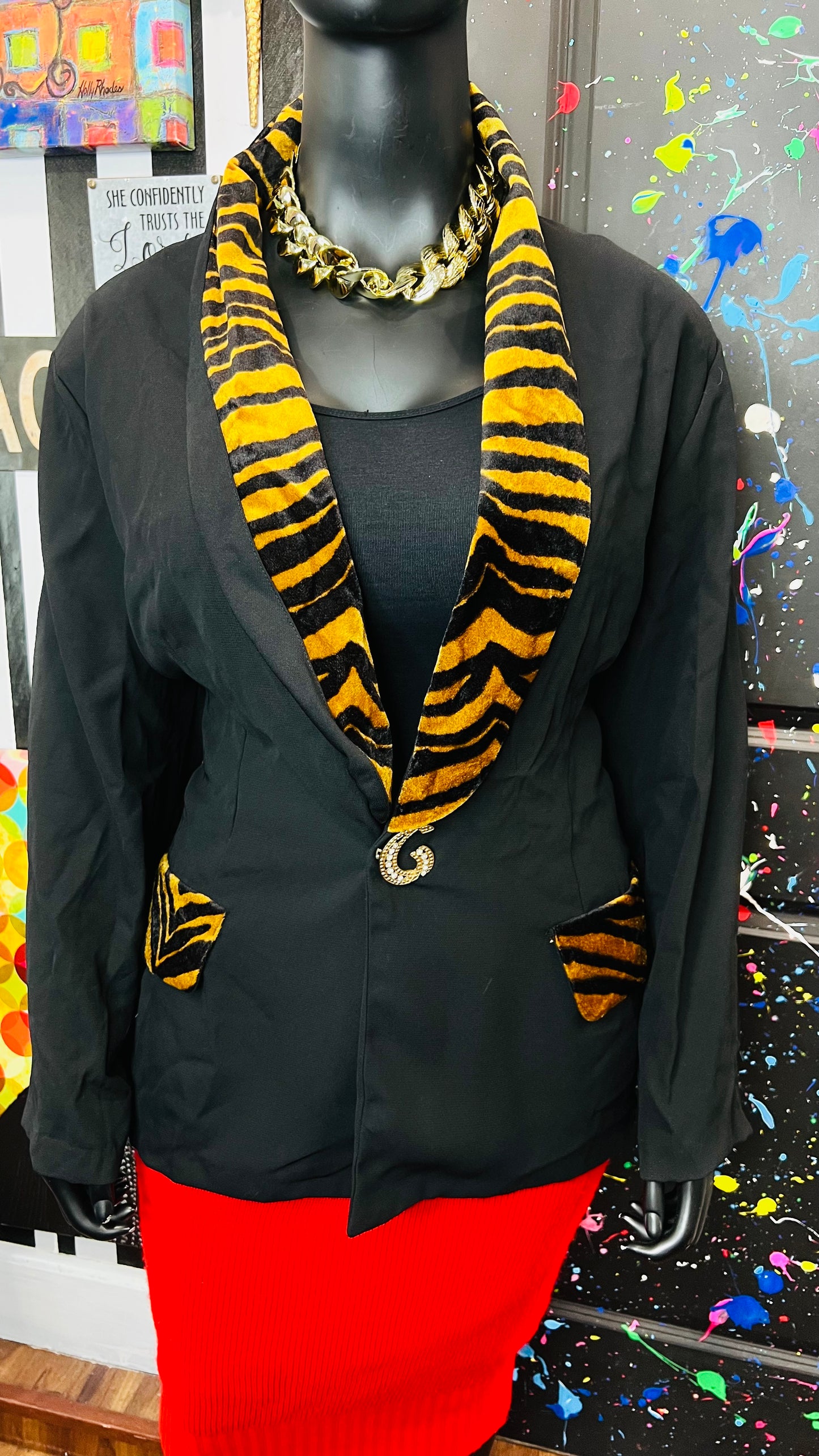 Vintage Animal Print Trim Blazer (20/22)
