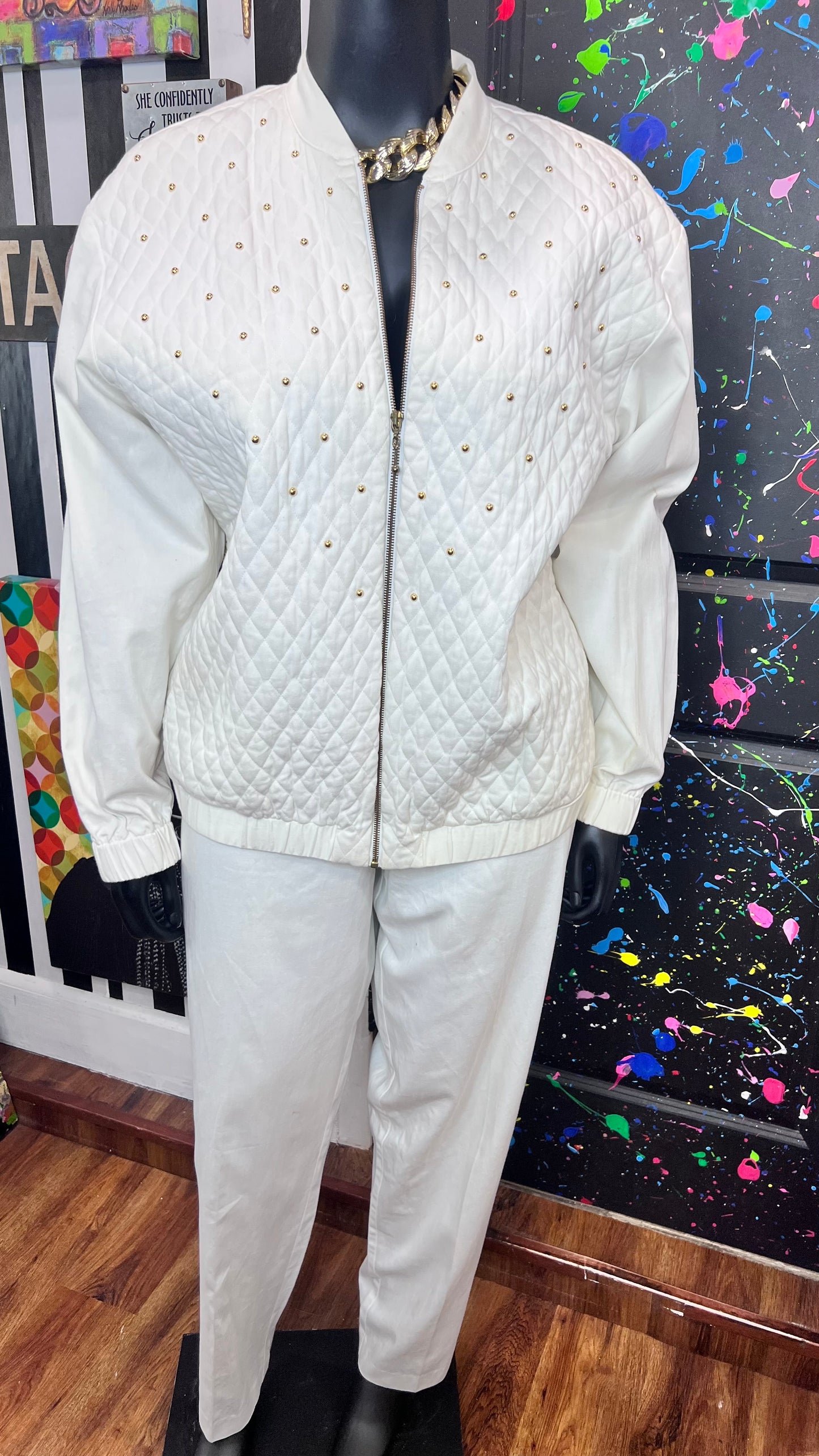 Vintage White & Gold Studds Pants Set (20)