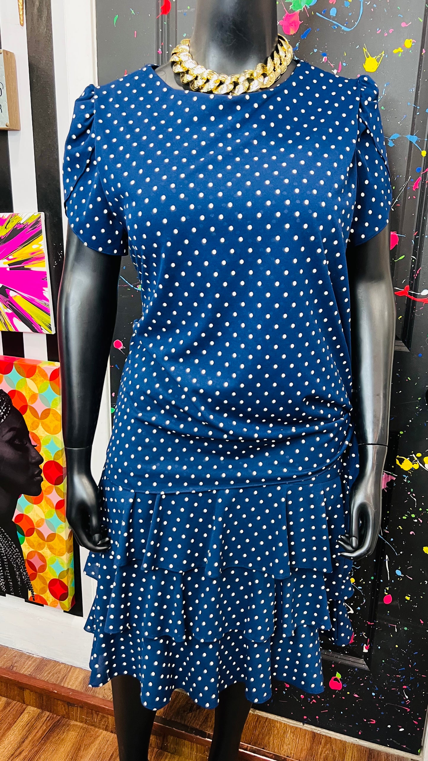 Vintage Blue & White Polka Dot Layered Dress (18)