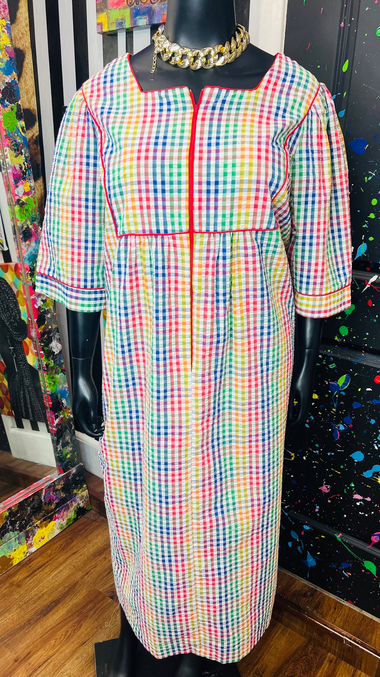 Vintage Rainbow Checkered Dress (22)