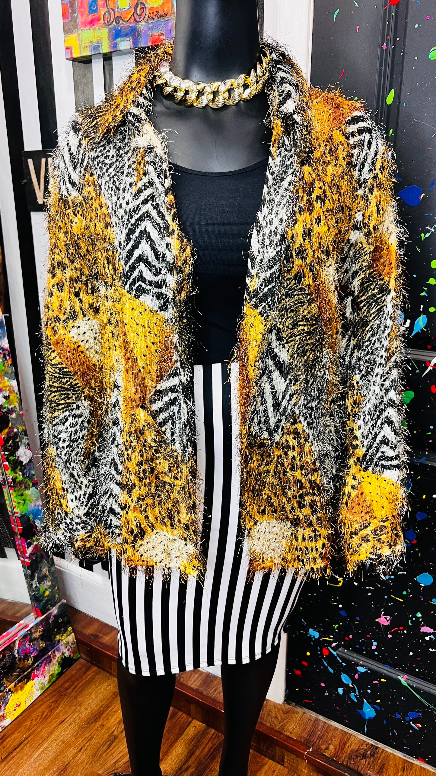 Vintage Animal Print Furry Duster (22W)