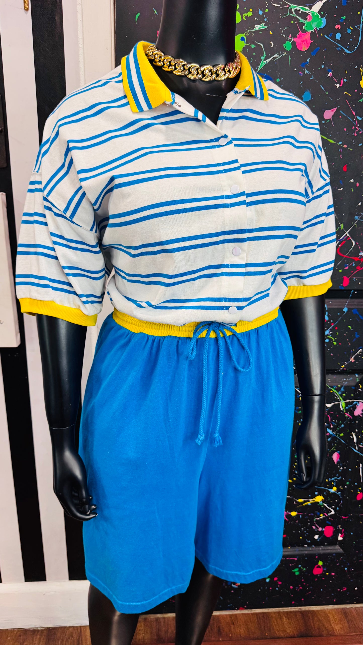 Vintage Cotton Striped Blue & Yellow Romper (24)