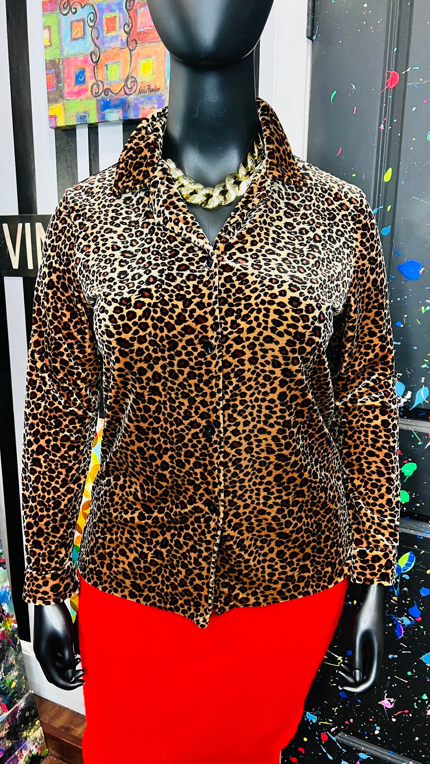 Vintage Velour Animal Print Blouse (14)